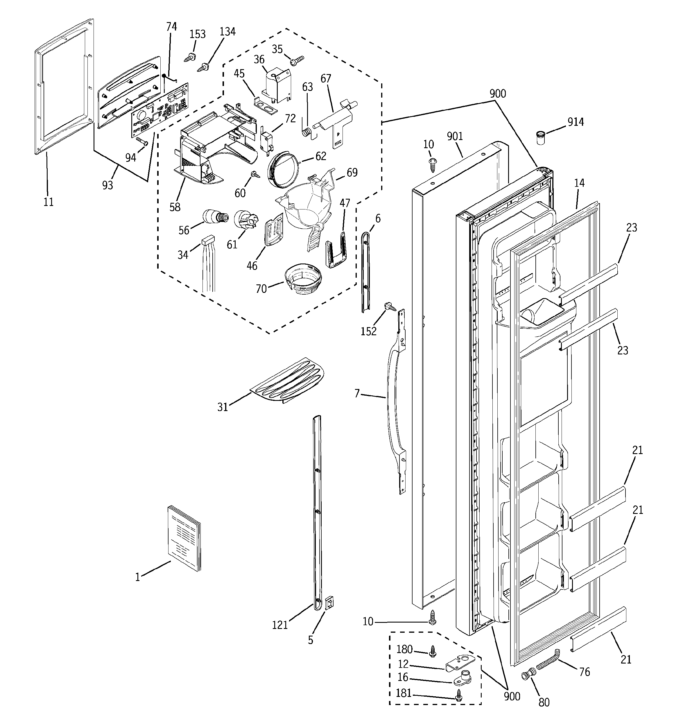 GE PSG22SIPCFBS freezer door diagram