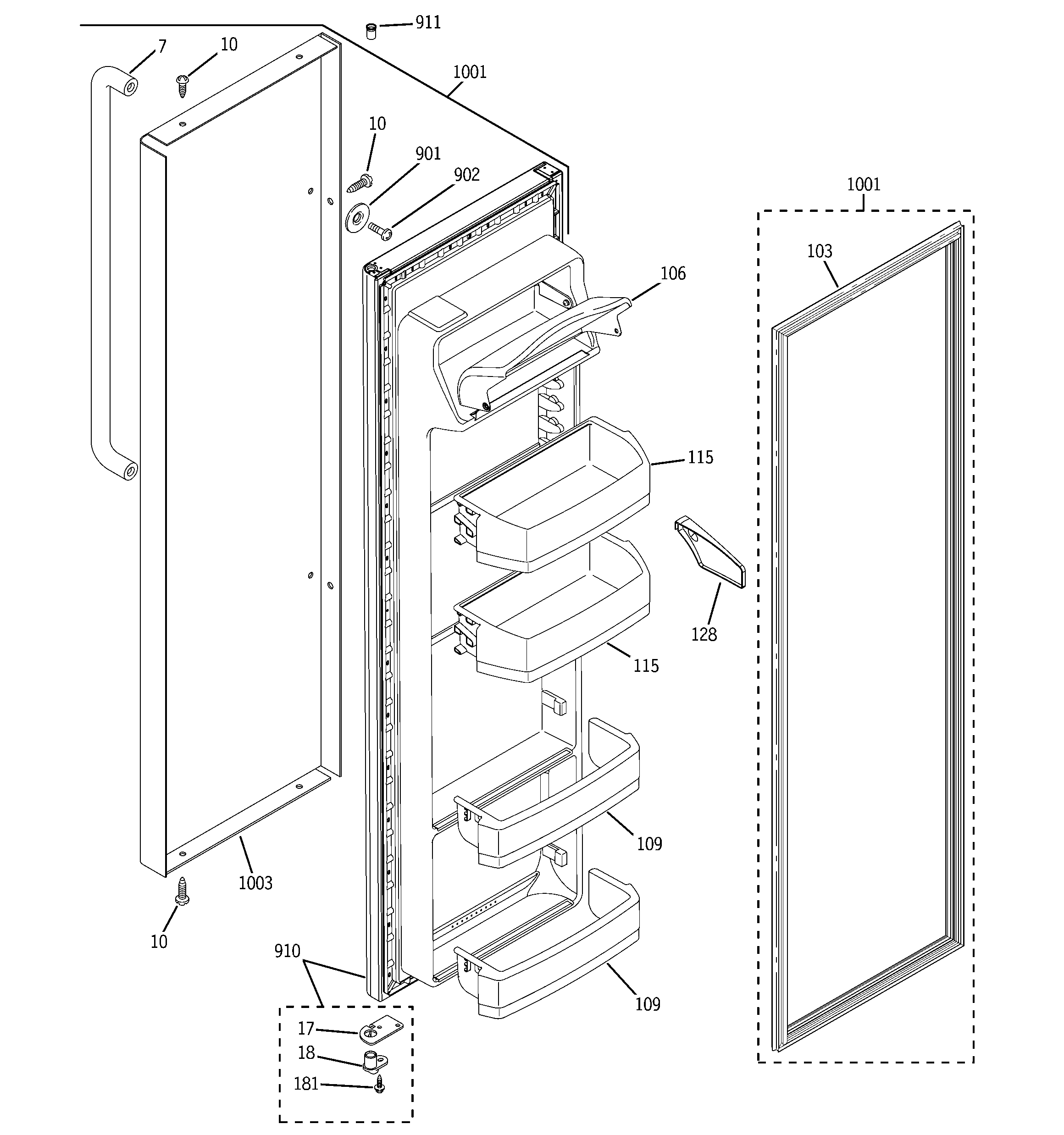 GE SSS25SGPCSS fresh food door diagram