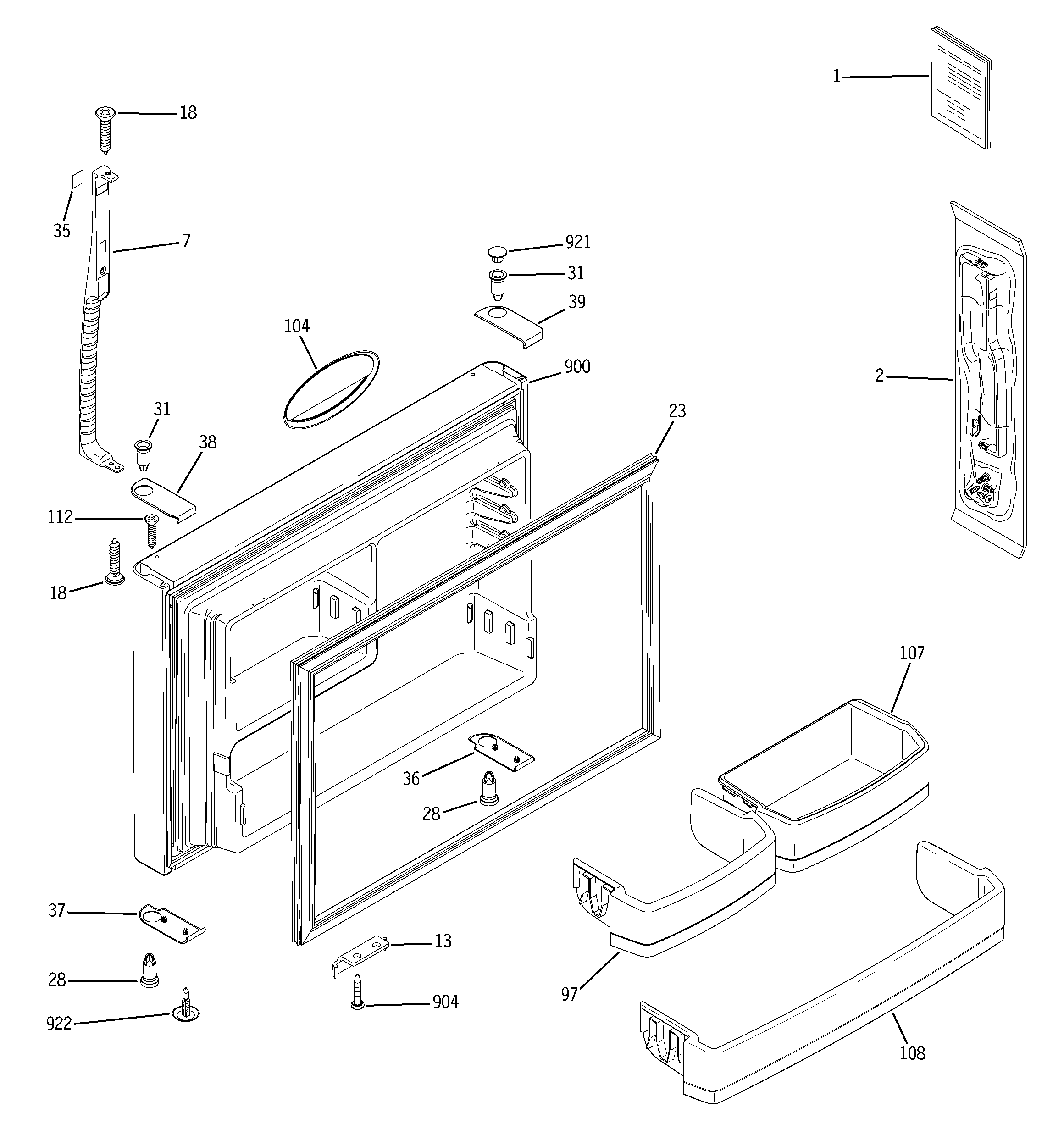 GE ETS22XBPARWW freezer door diagram