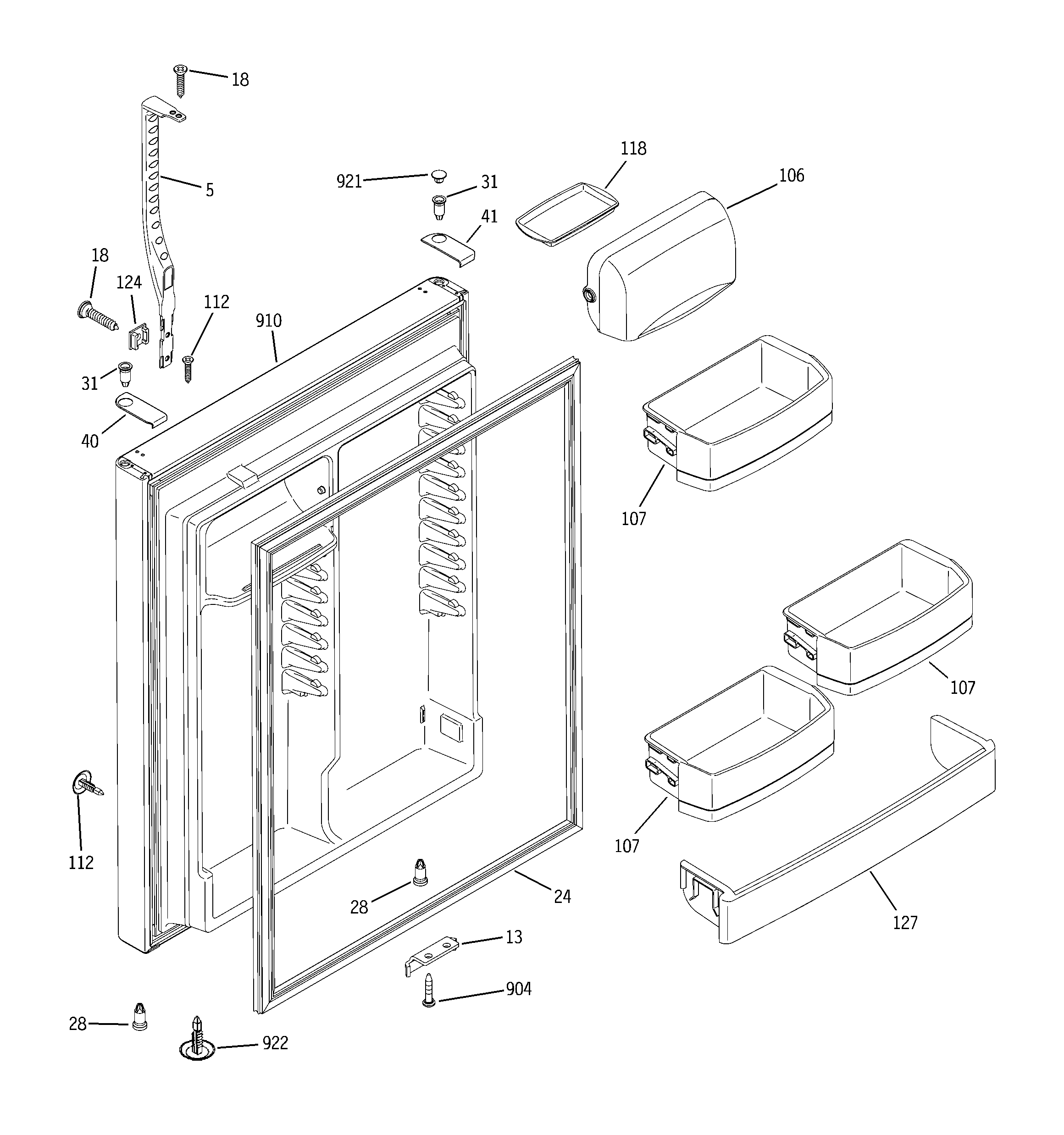 GE ETS22XBPARWW fresh food door diagram