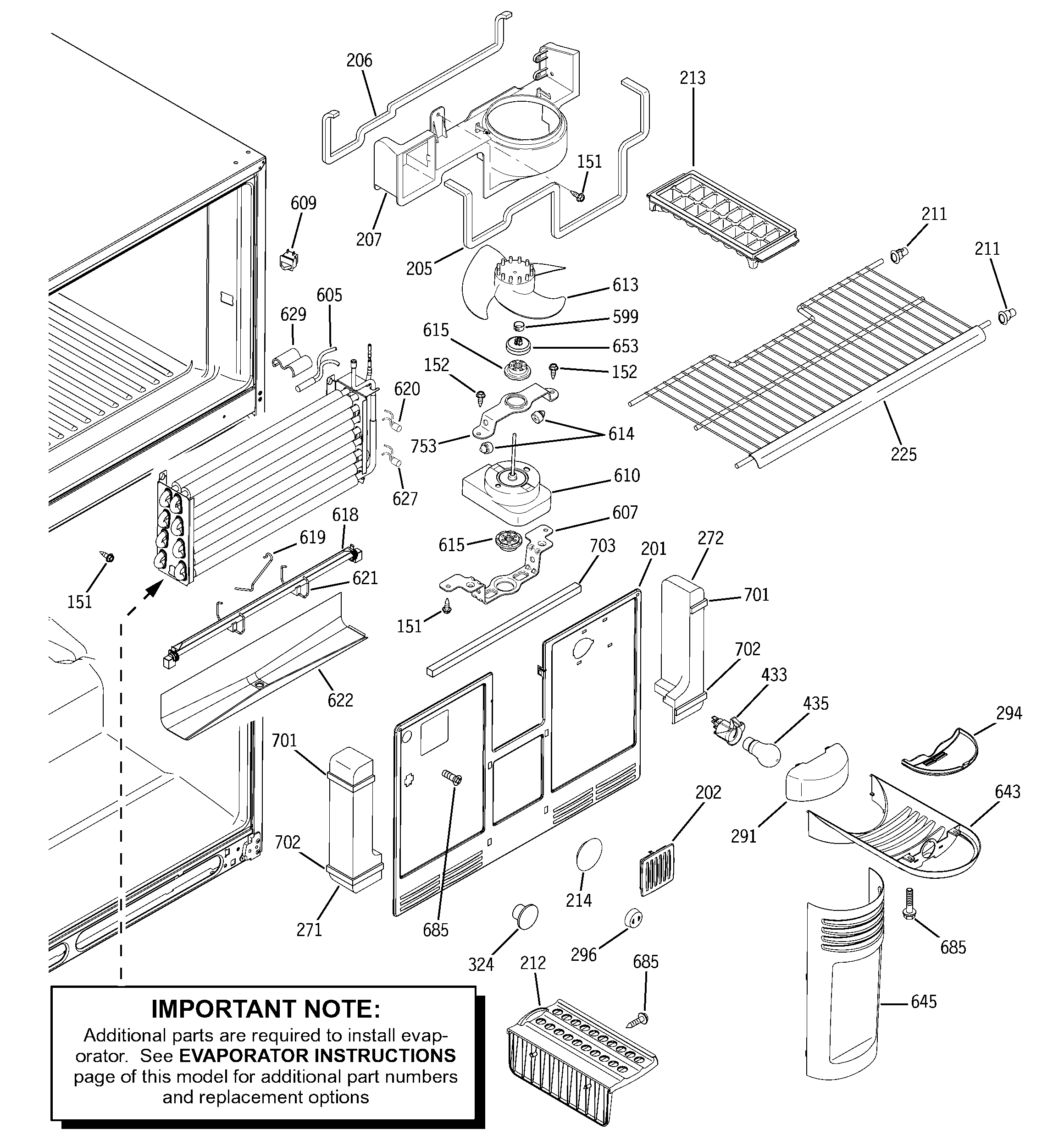 GE ETS22XBPARWW freezer section diagram