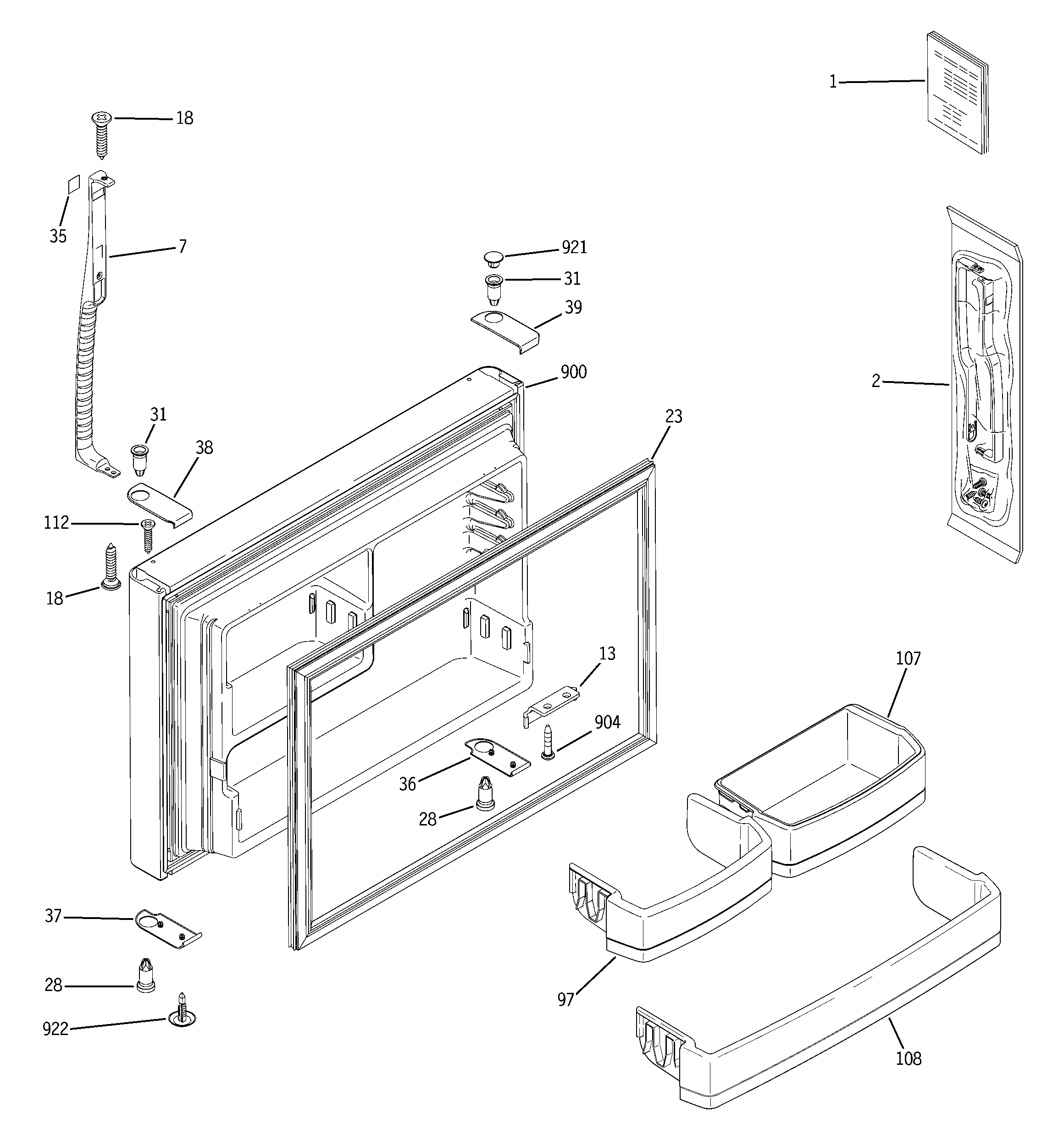 GE GTS22KHPARBB freezer door diagram