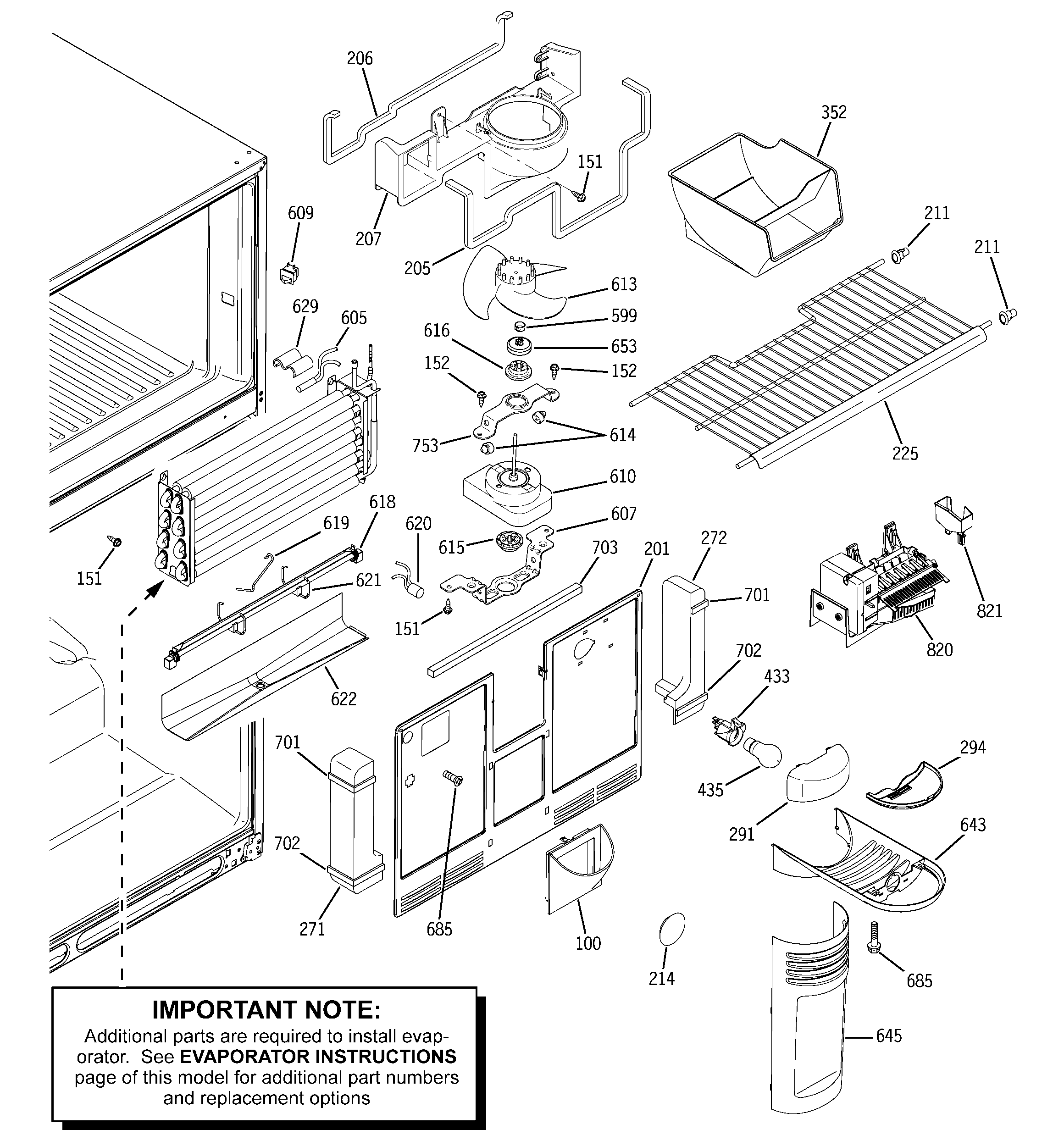 GE GTS22KHPARBB freezer section diagram