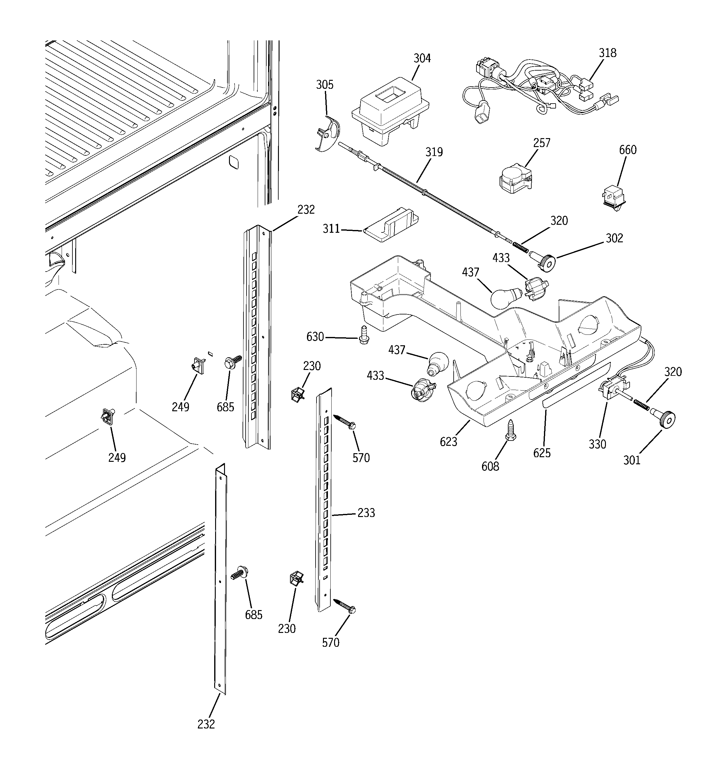 GE GTS22KHPARBB fresh food section diagram