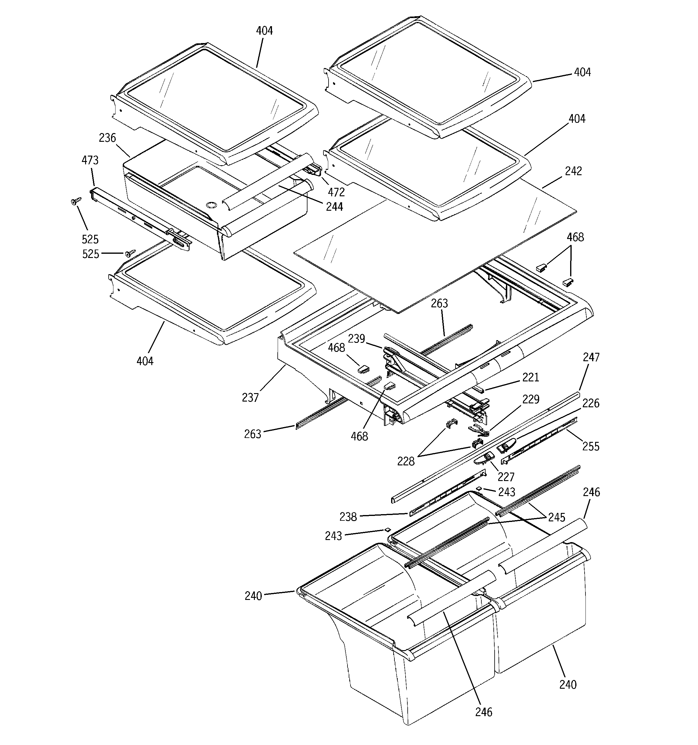 GE GTS22KHPARBB fresh food shelves diagram