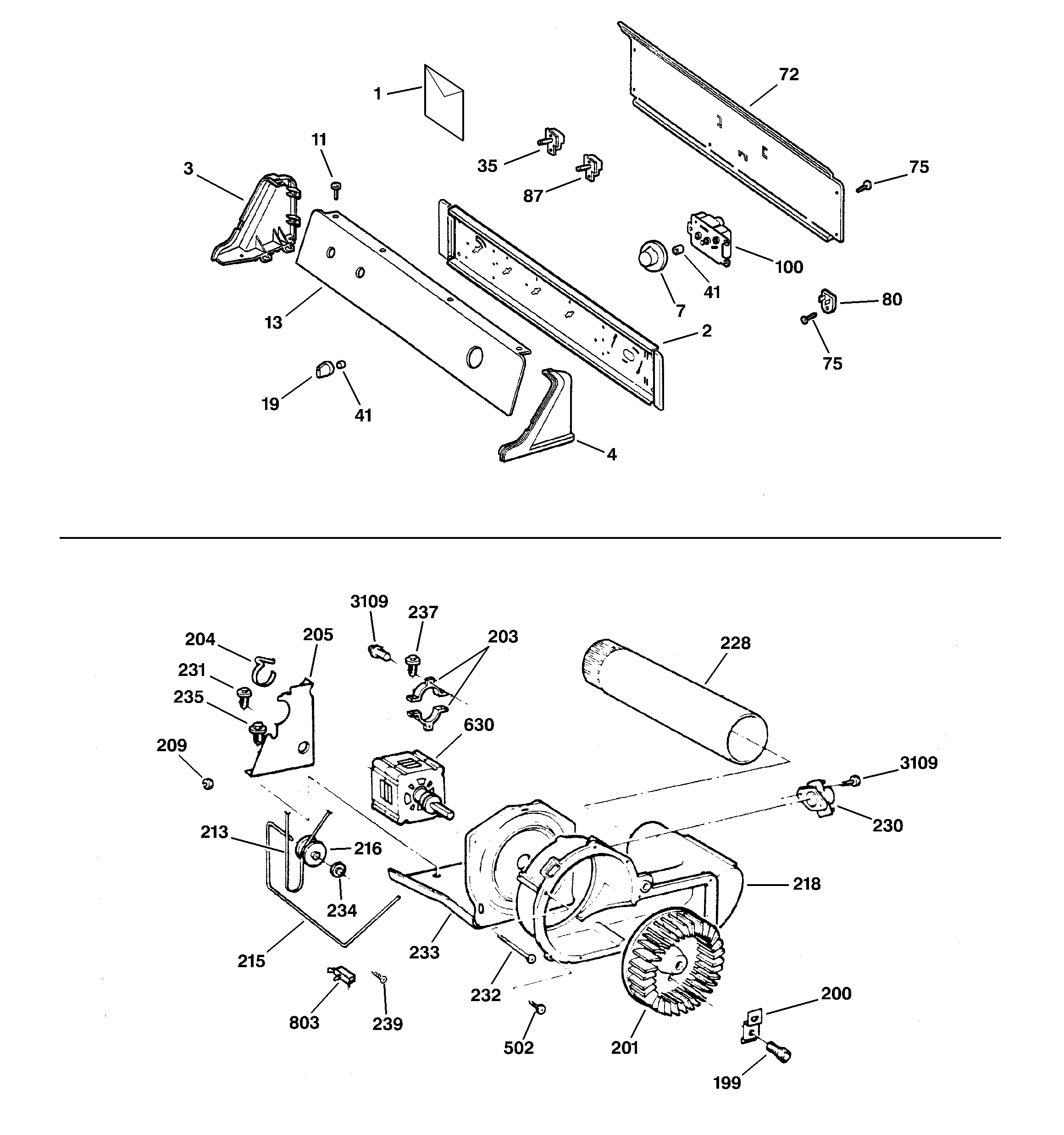 GE DBXR463EB2CC backsplash, blower & motor assembly diagram