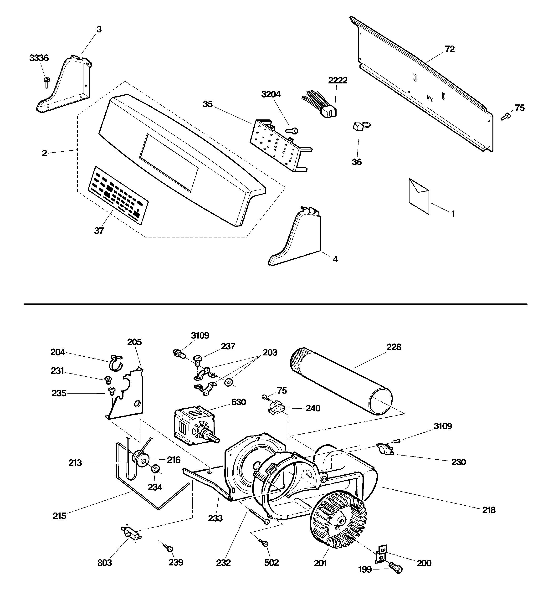 GE DPSB619ED1WW backsplash, blower & motor assembly diagram