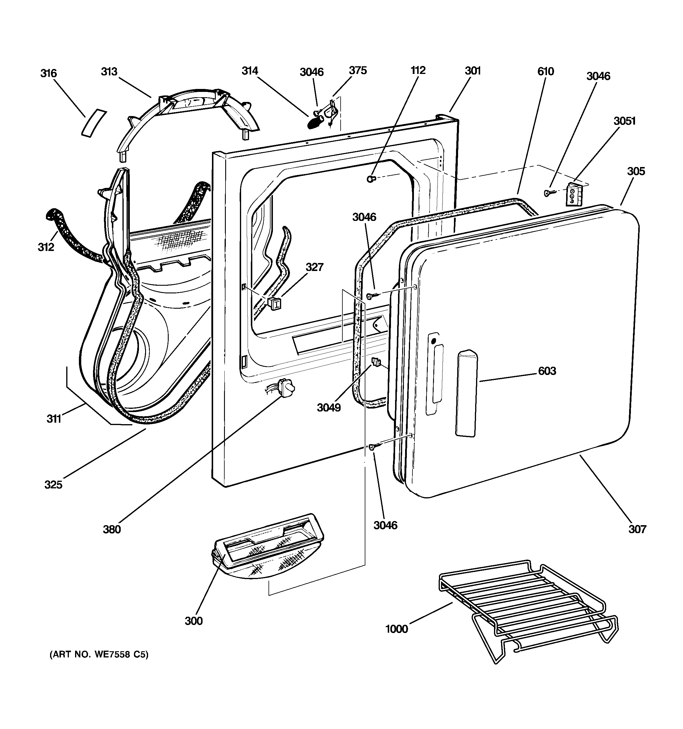 GE DWSR405EB2CC front panel & door diagram
