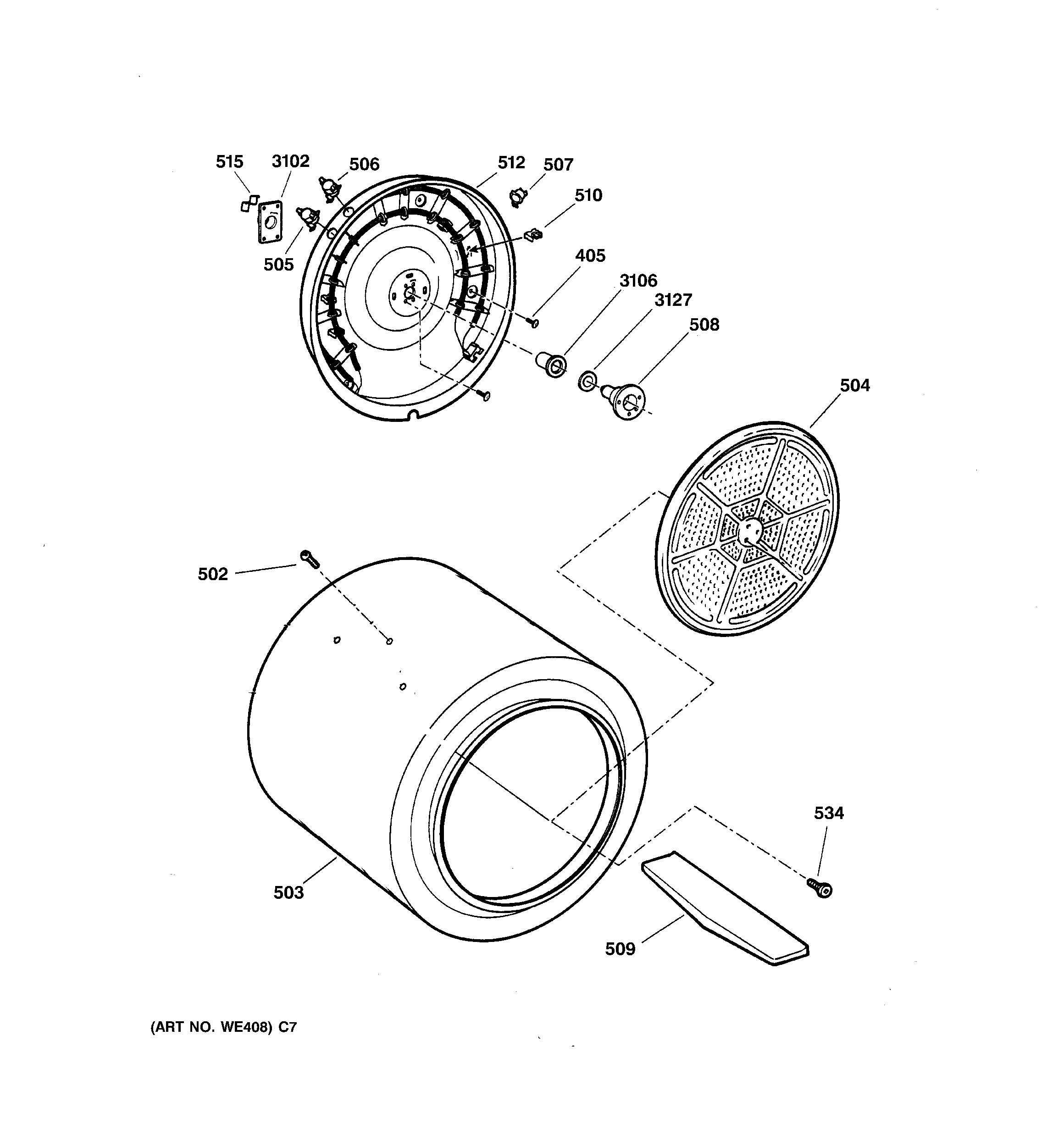 GE DWXR483EB2WW drum diagram