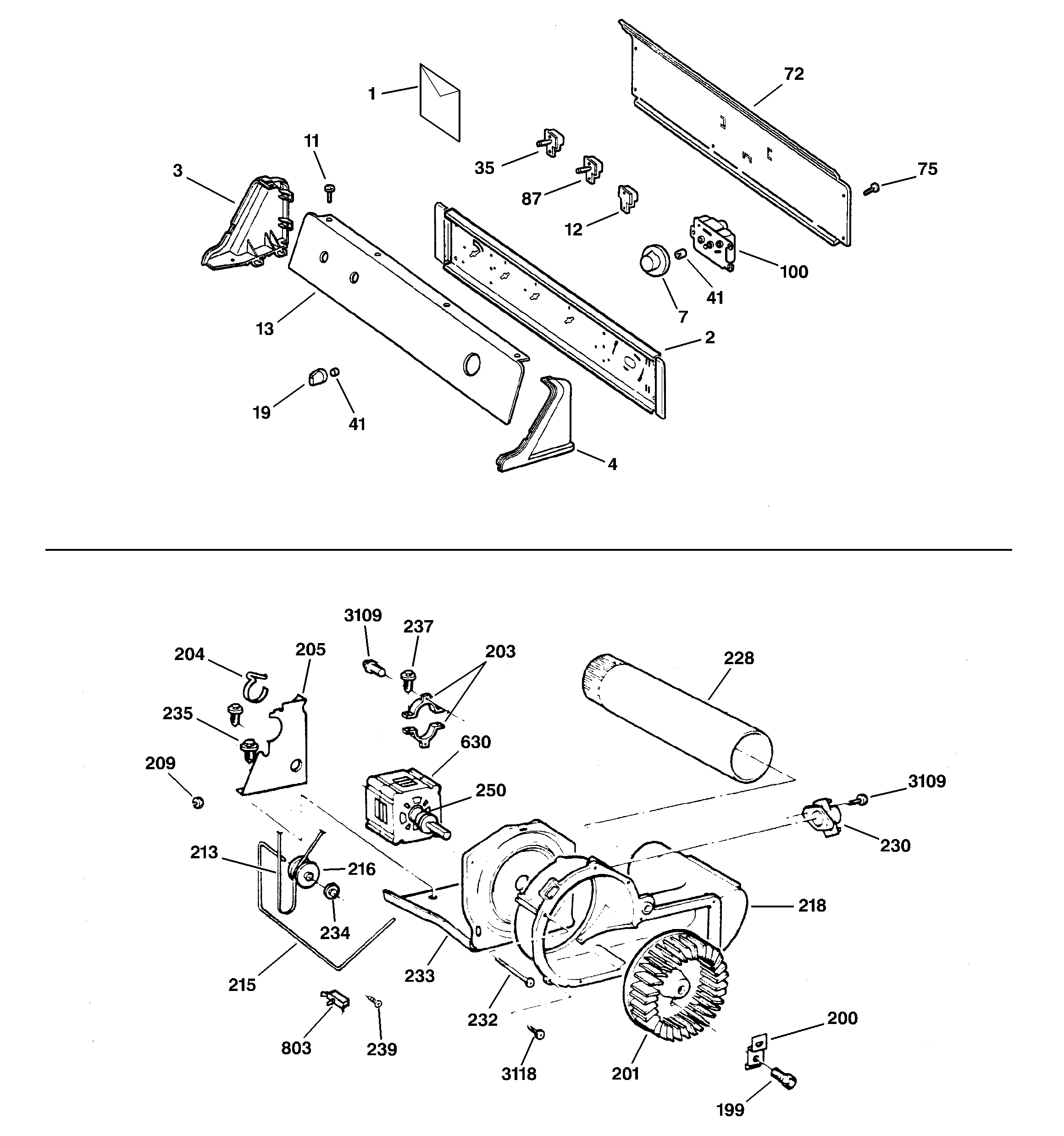 GE DX4500GA3WW backsplash, blower & motor assembly diagram