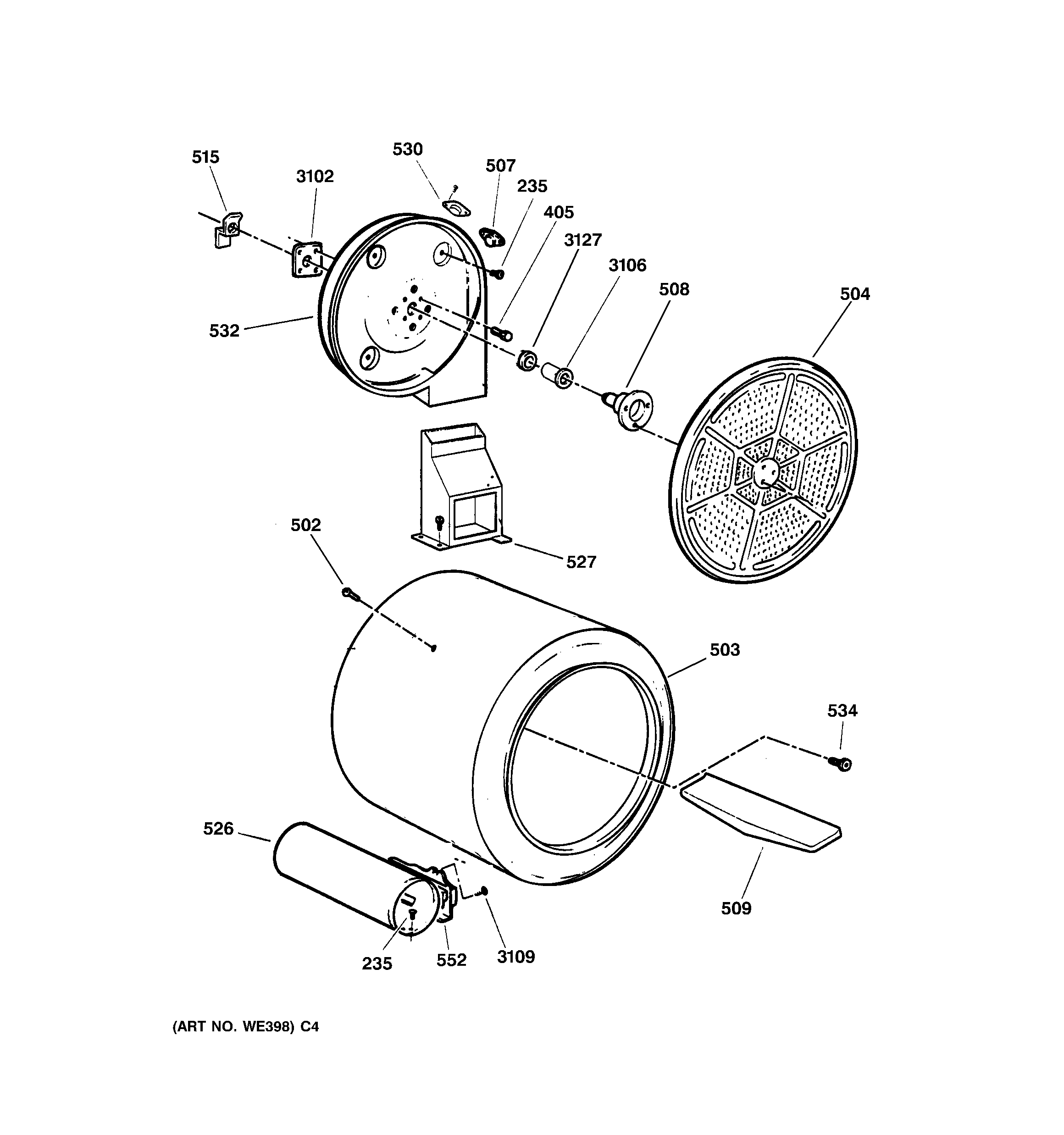 GE DX4500GA3WW drum diagram