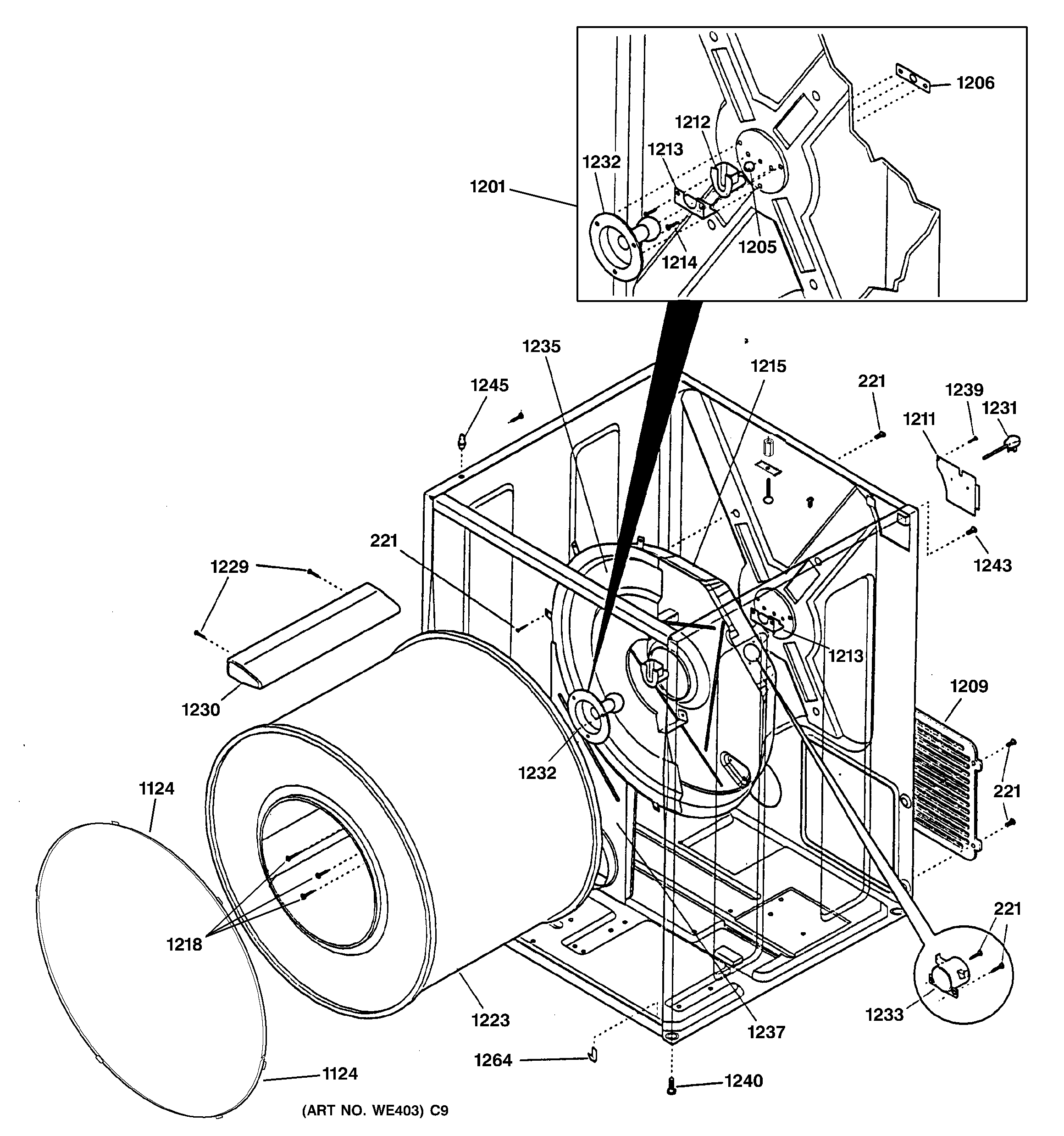 GE DBL333GB6CC cabinet & drum diagram