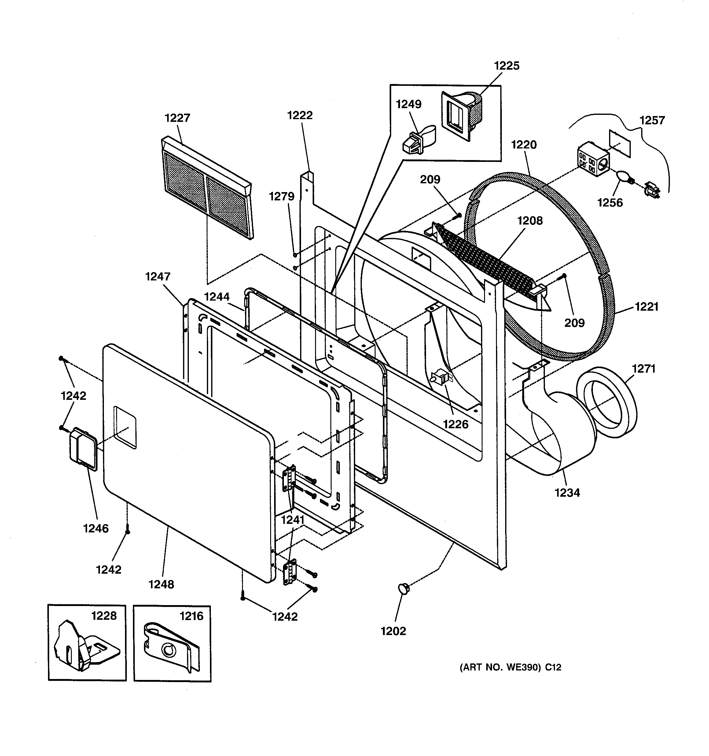 GE DSXH43GA5WW front panel & door diagram