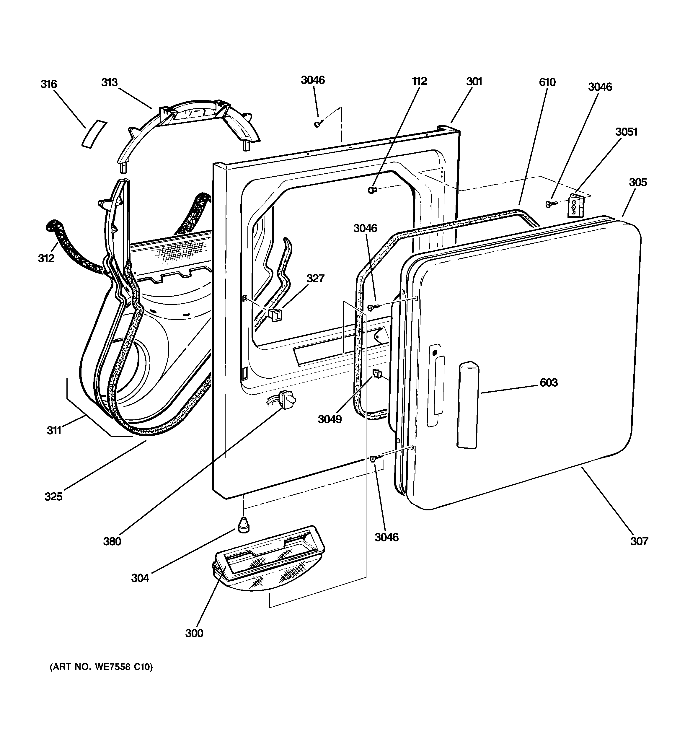 GE DWSR483GB1CC front panel & door diagram