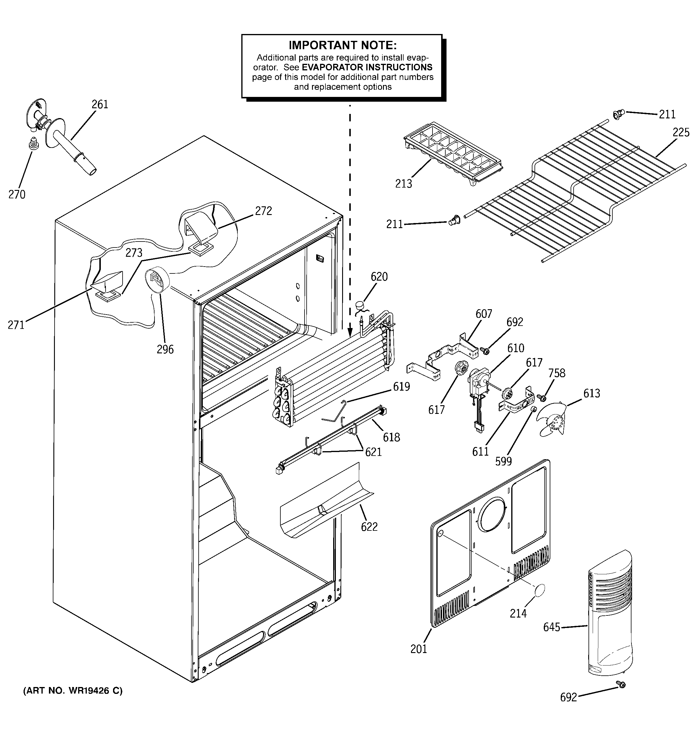 GE GTS18DBPBLWW freezer section diagram