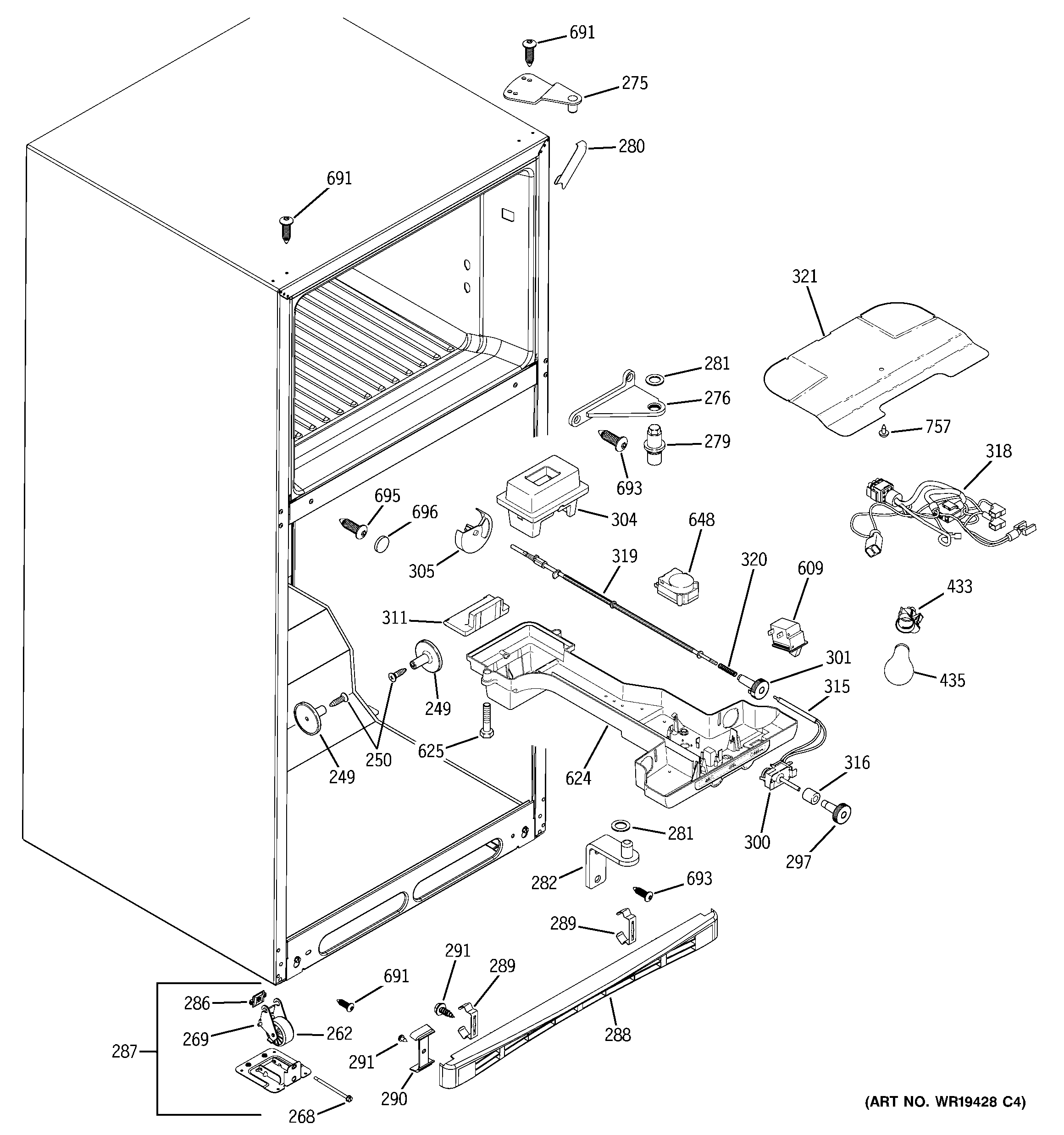GE GTS19QBPBRBB fresh food section diagram