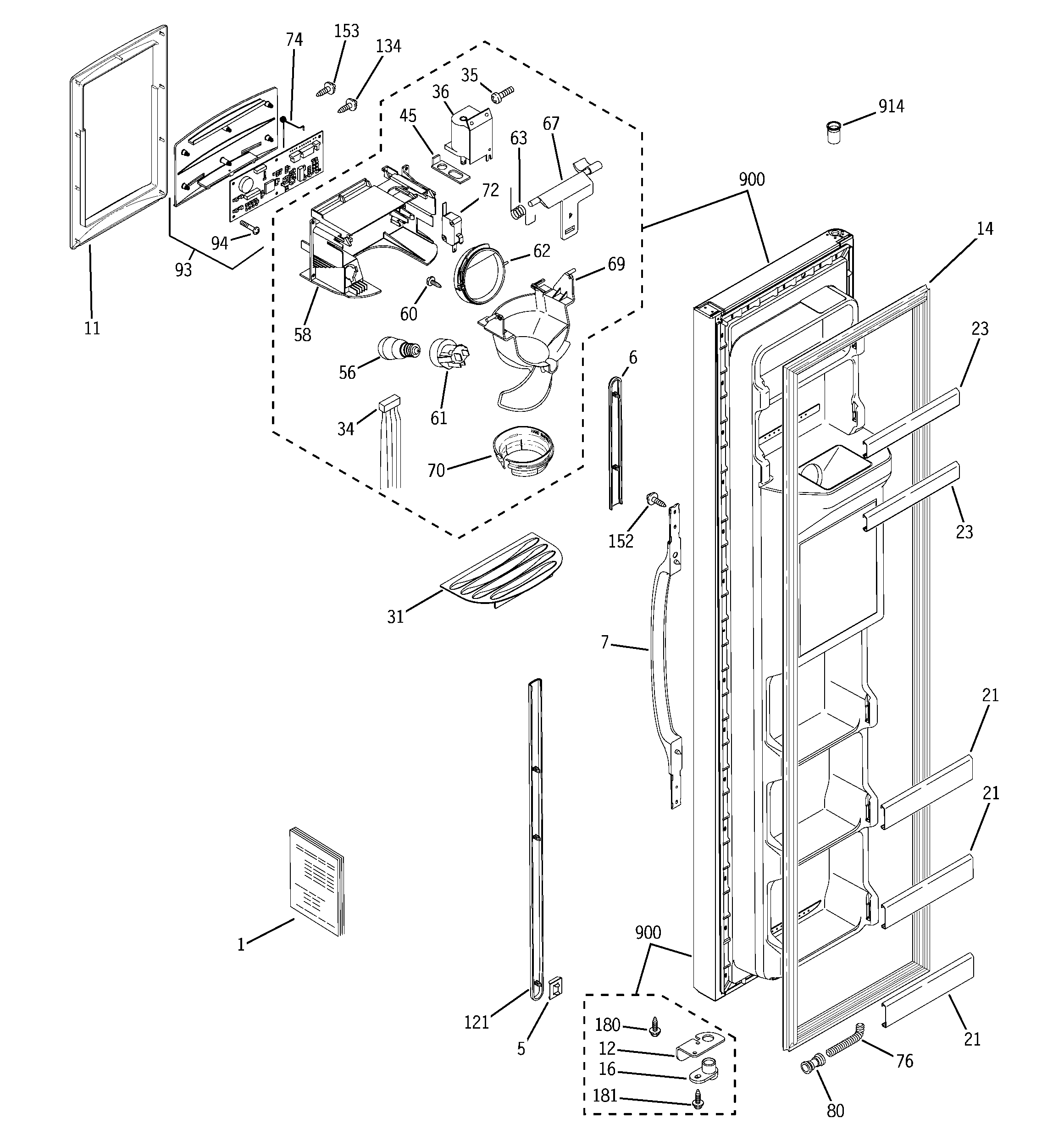 GE GSS22KGPDWW freezer door diagram