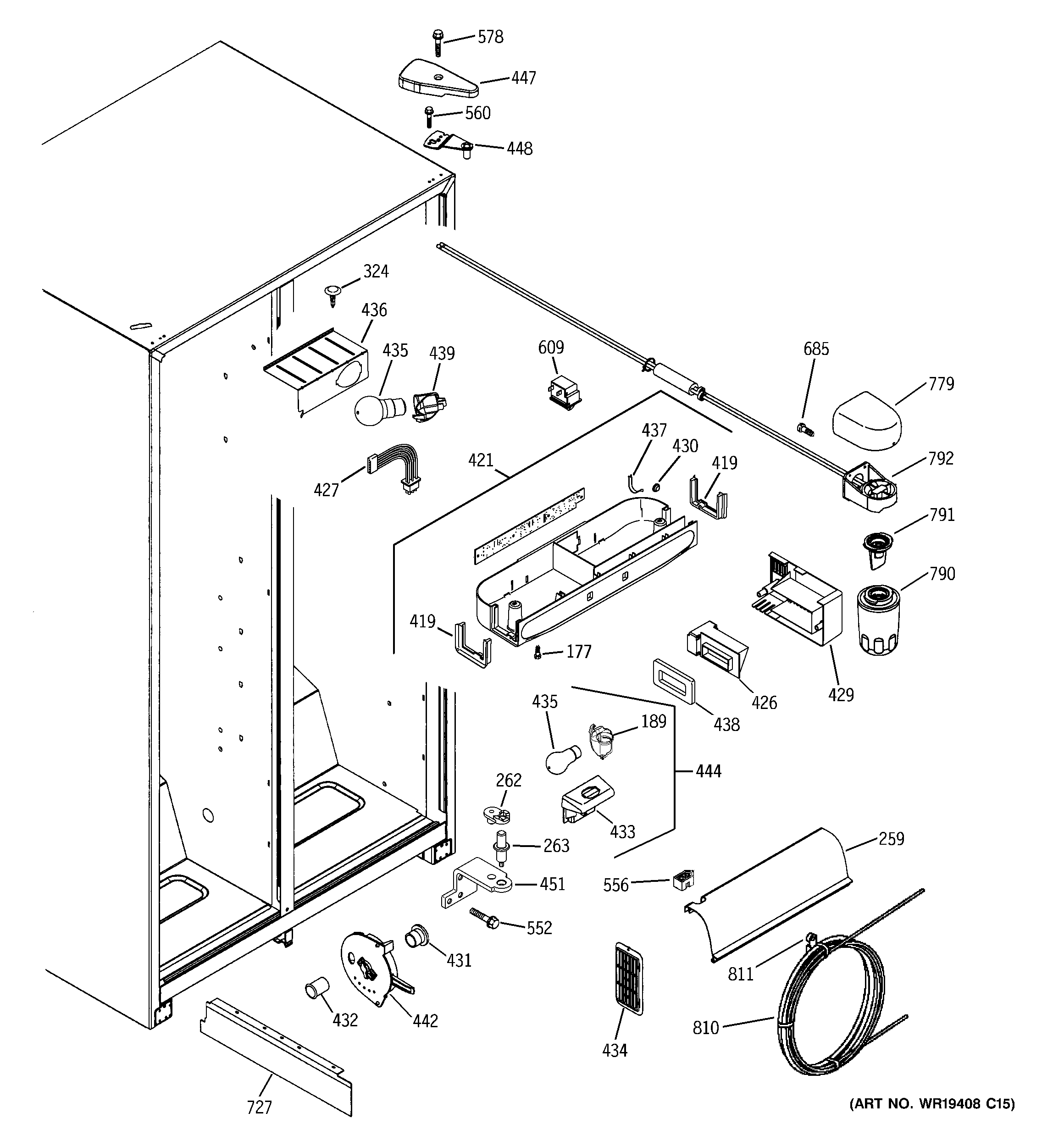 GE GSS22KGPDWW fresh food section diagram