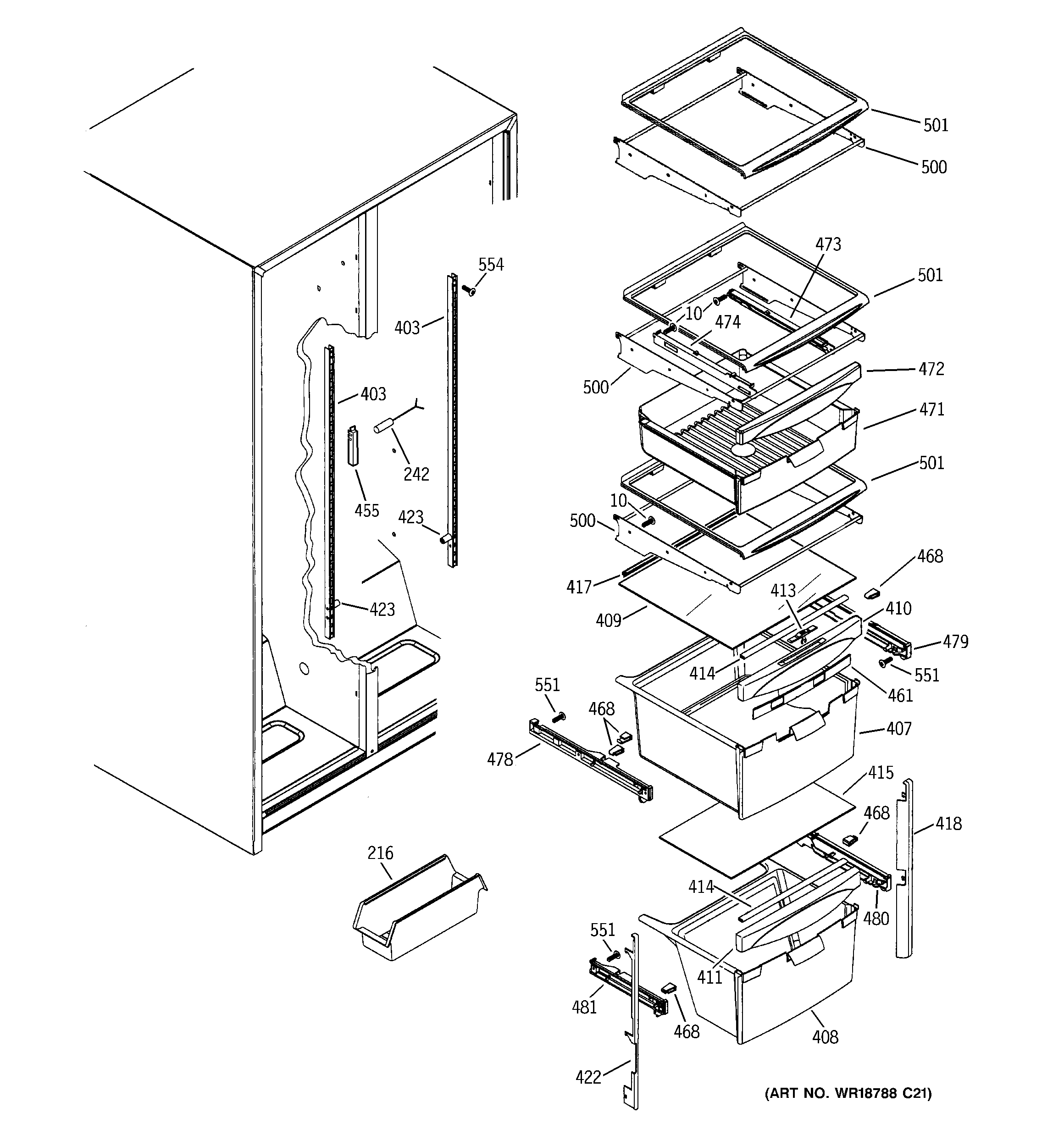 GE GSS22SGPDSS fresh food shelves diagram