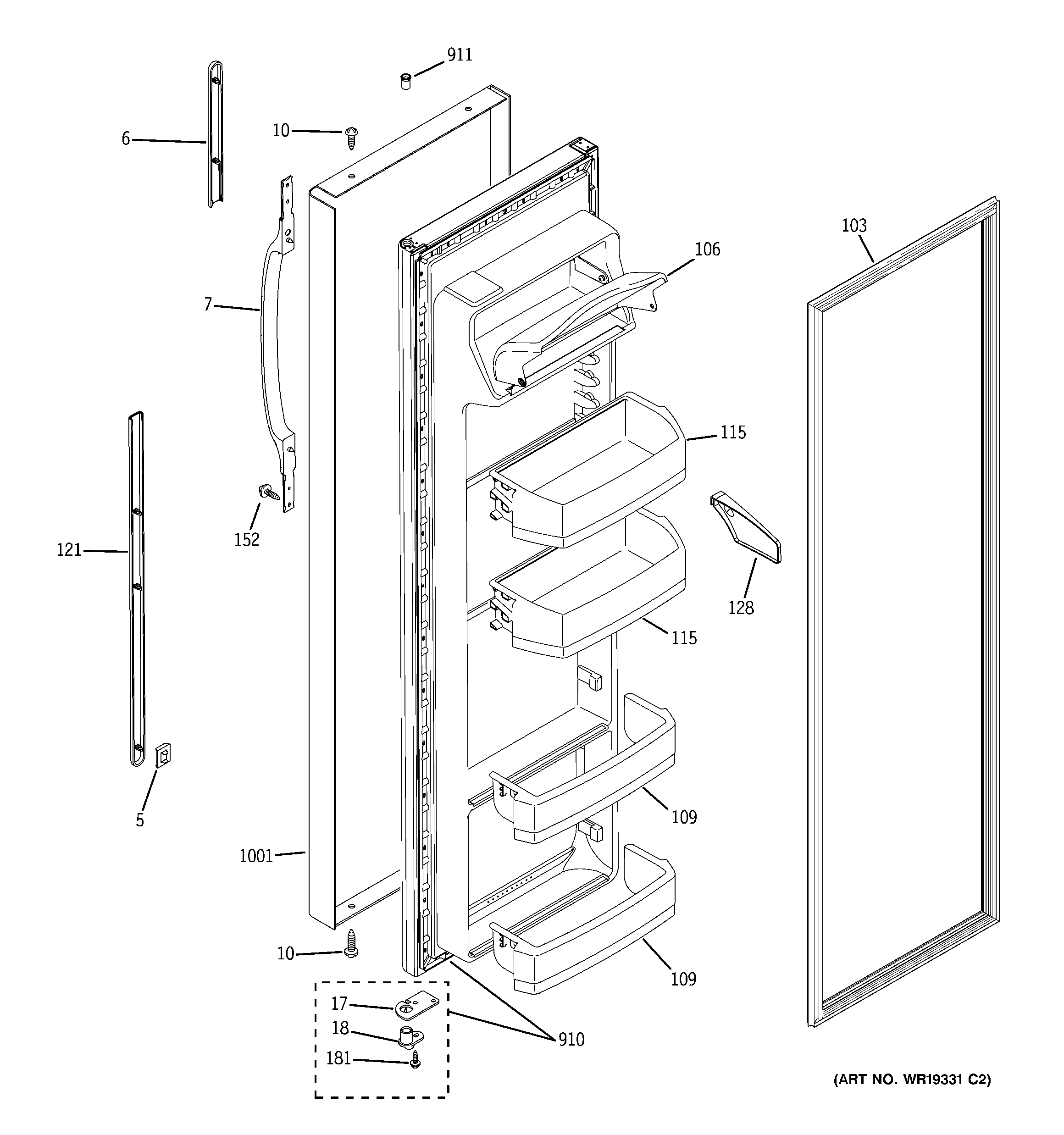 GE GSS25SGPEBS fresh food door diagram