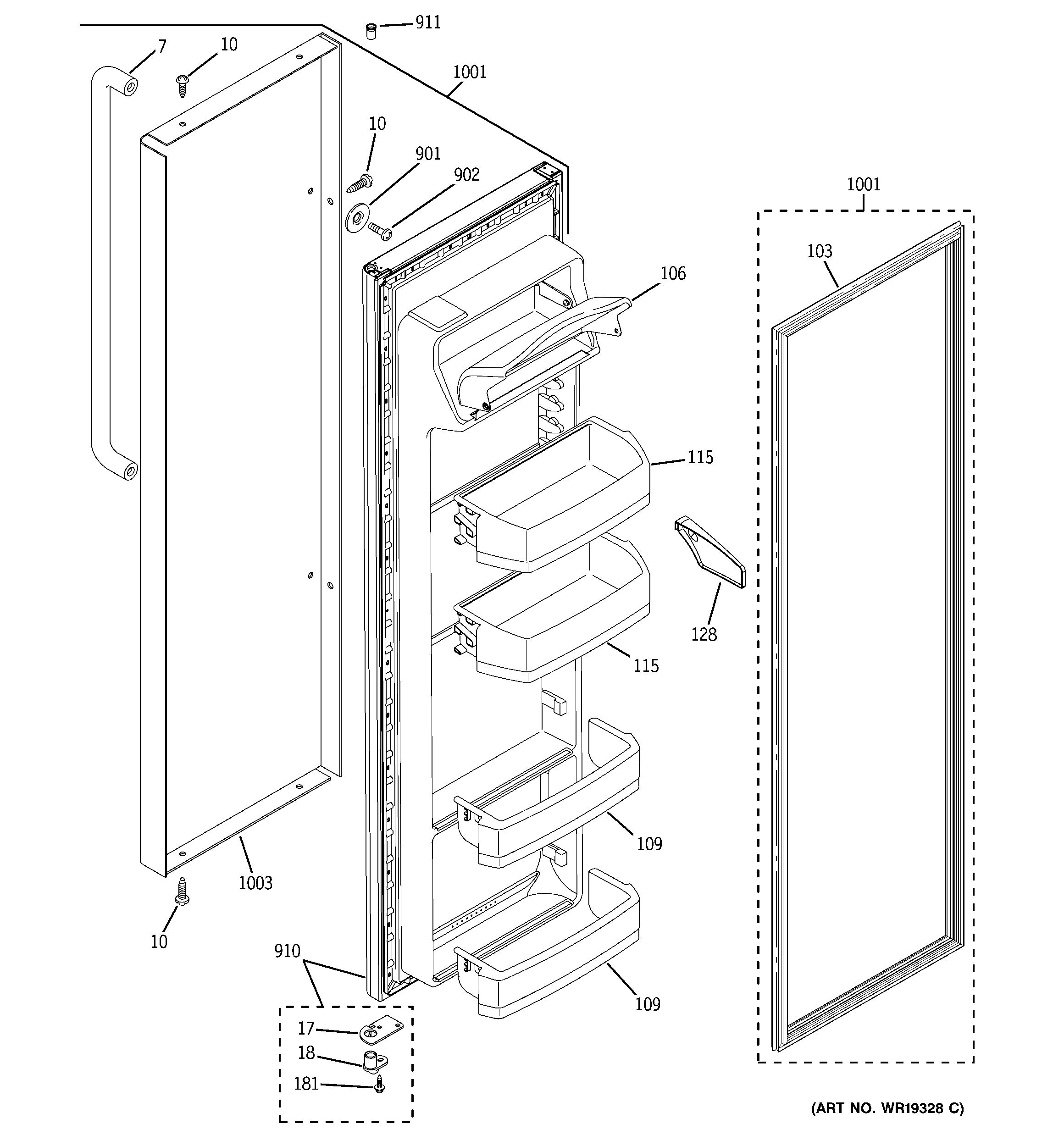 GE SSS25SGPDSS fresh food door diagram