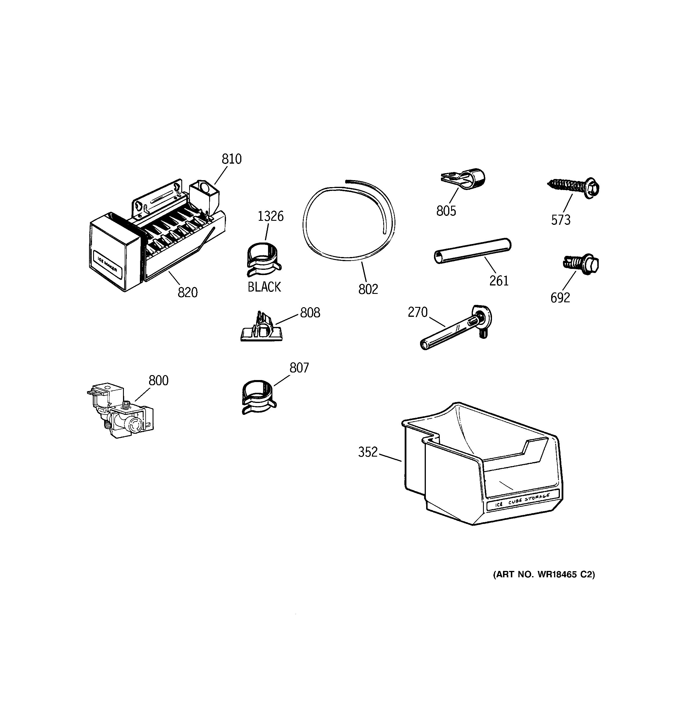 GE GTS20ICACC ice maker & accessories diagram