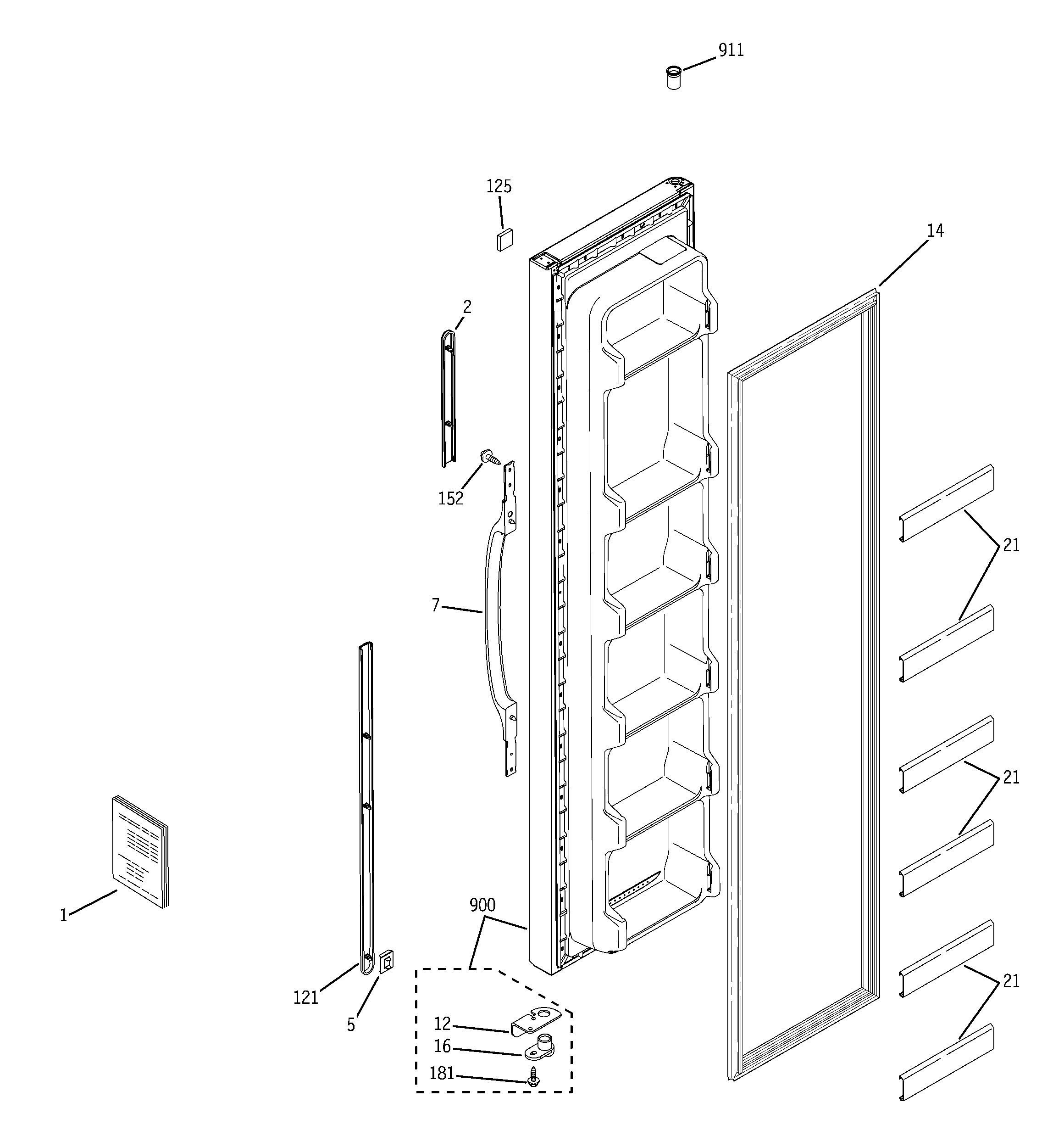 GE GSS22IBPCWW freezer door diagram