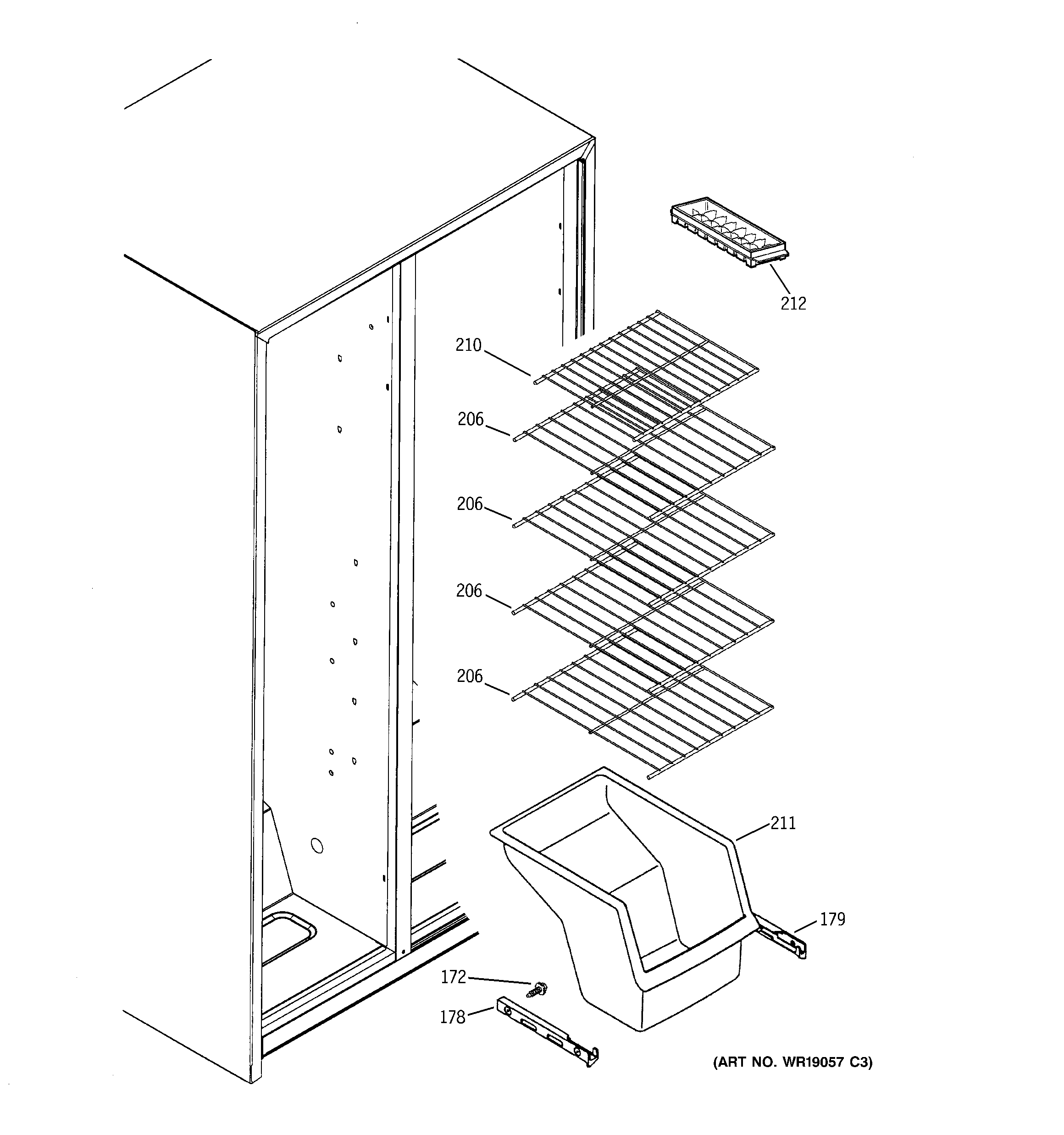 GE GST22IBPCWW freezer shelves diagram
