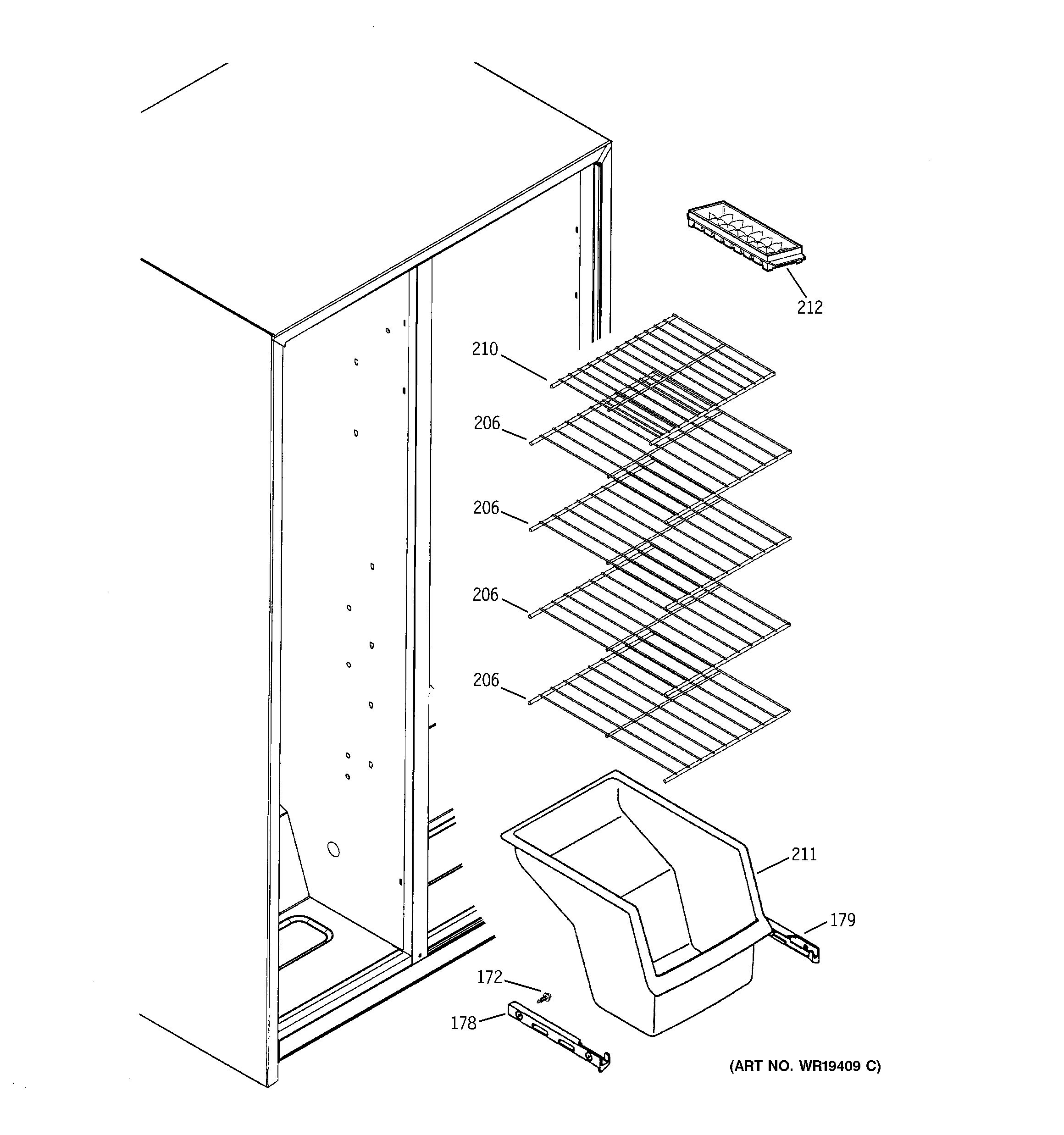 GE GSG22KBPCFBB freezer shelves diagram