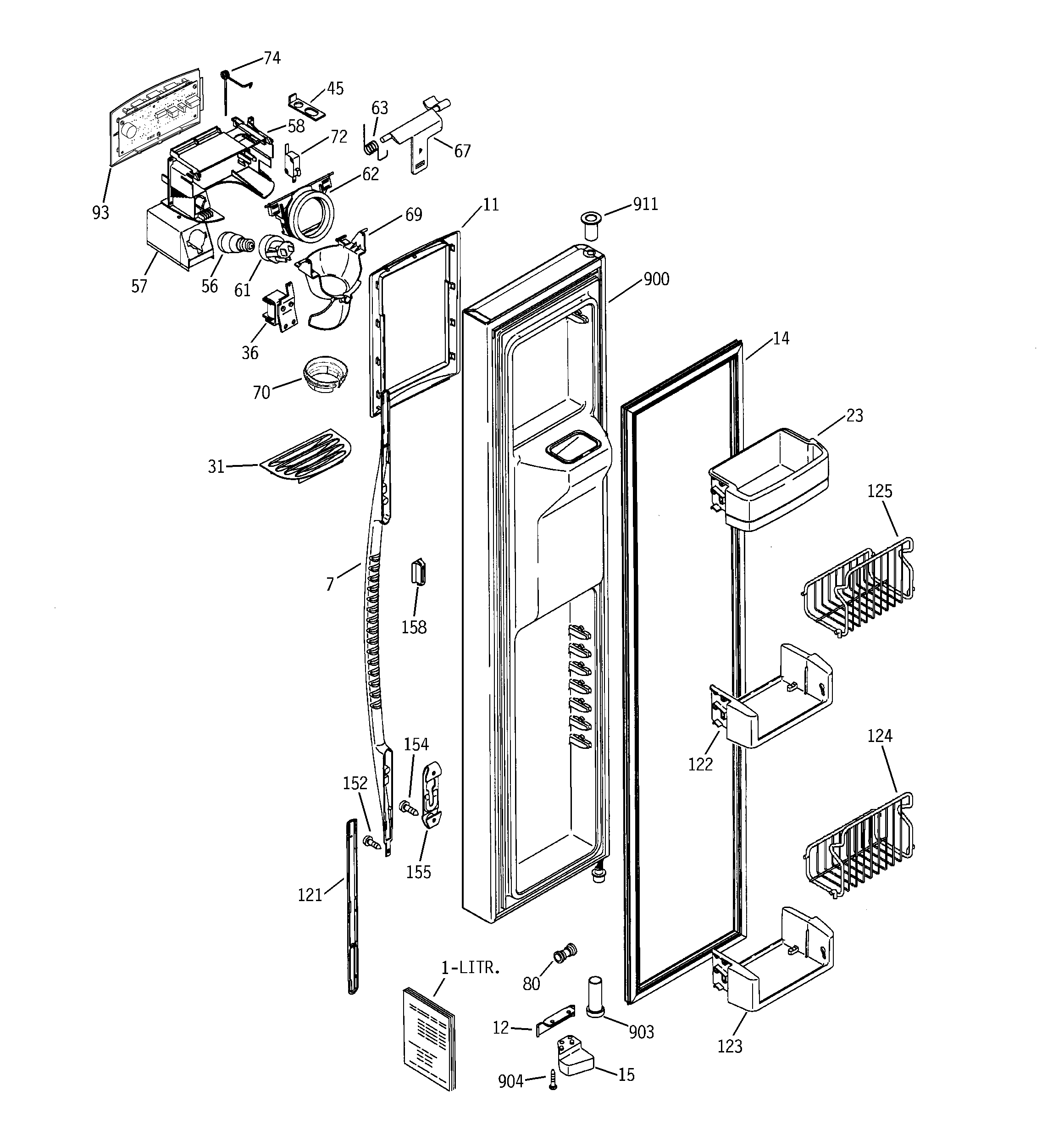 GE PSC23NHNAWW freezer door diagram