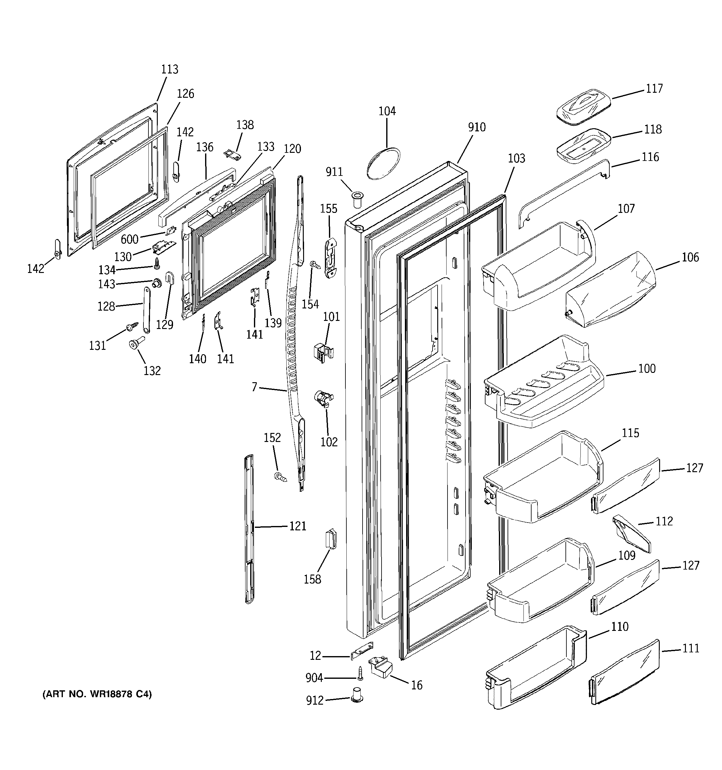 GE PSC23NHNAWW fresh food door diagram