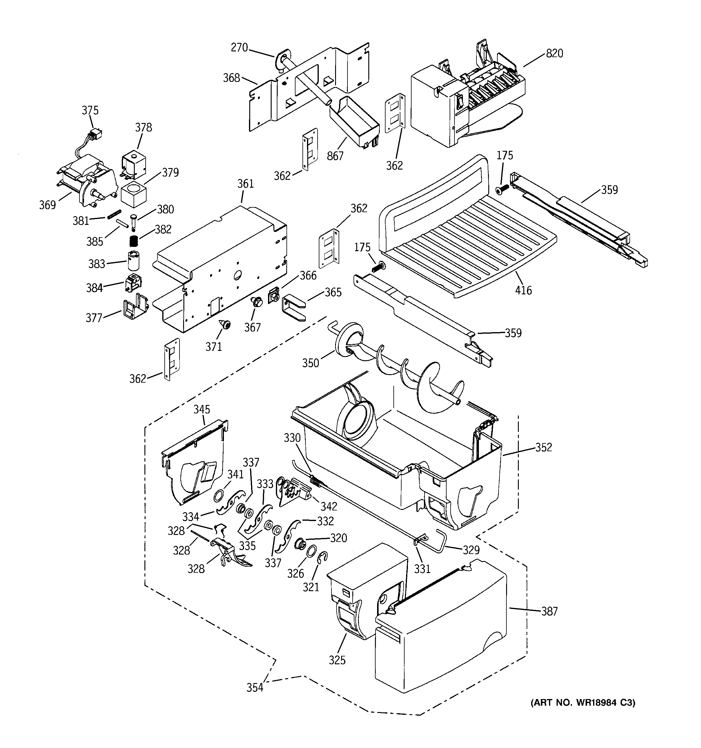 GE PSC23NHNAWW ice maker & dispenser diagram