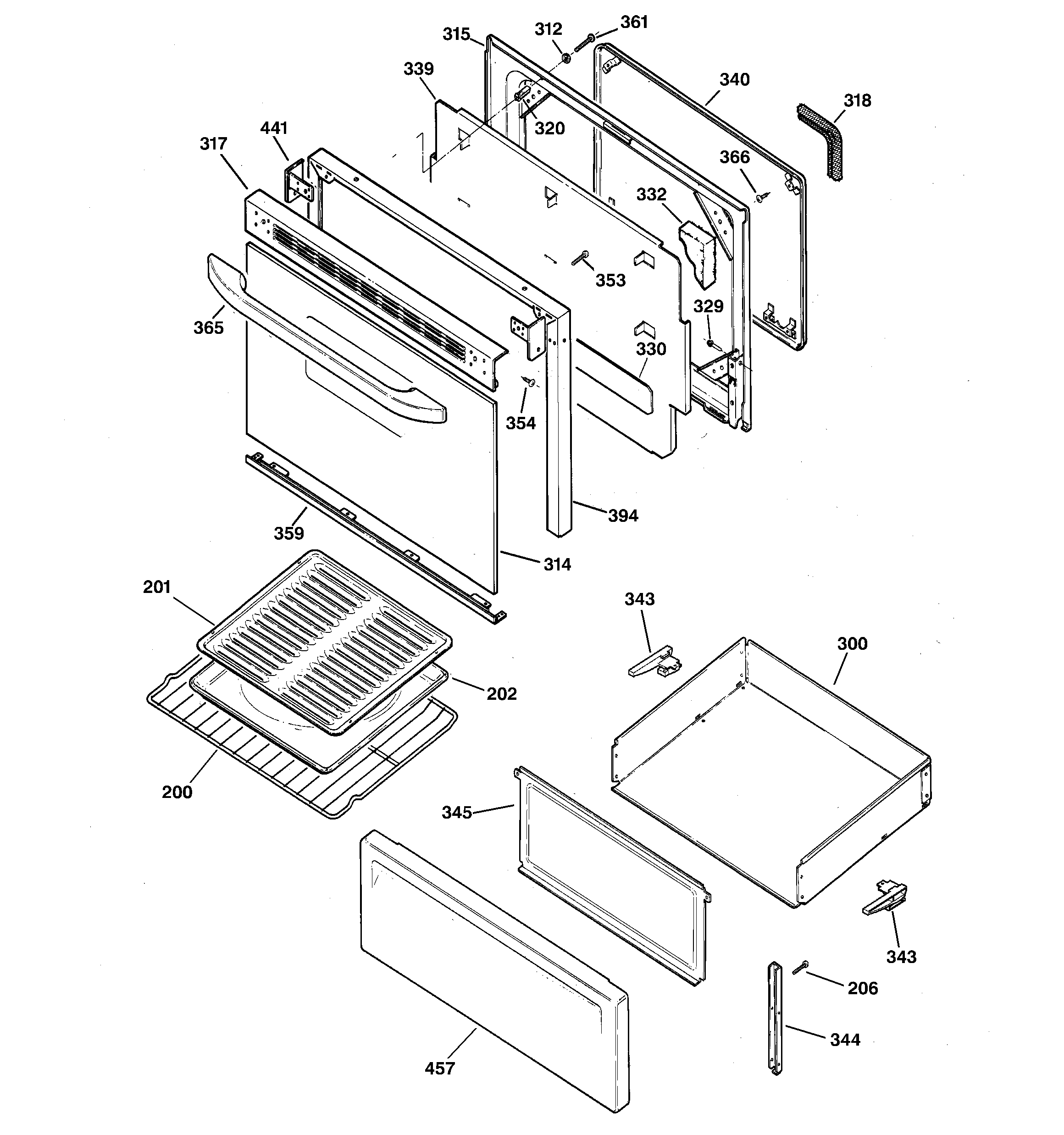 GE JBP21BH1CT door & drawer parts diagram