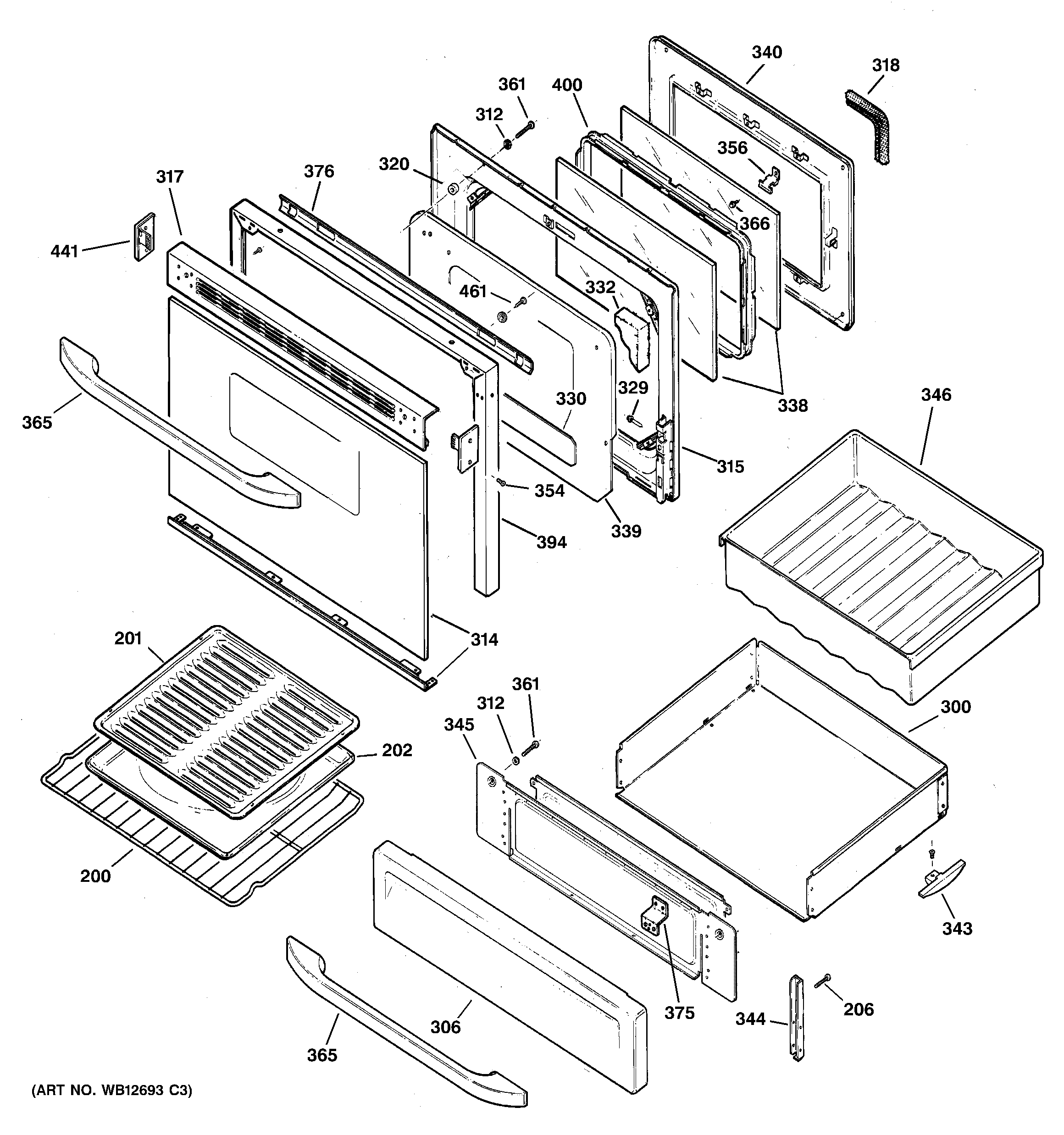 GE EGR3001EH1SS door & drawer parts diagram