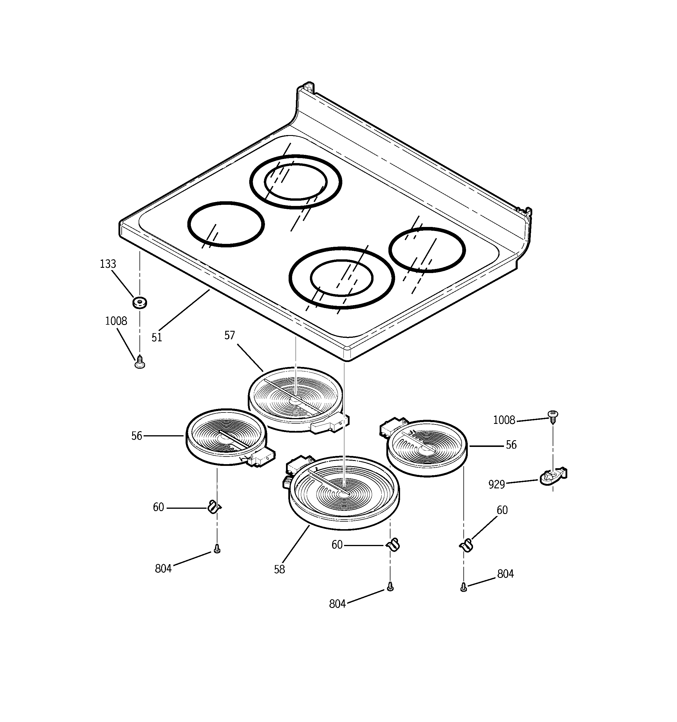 GE JBP78DH1WW cooktop diagram