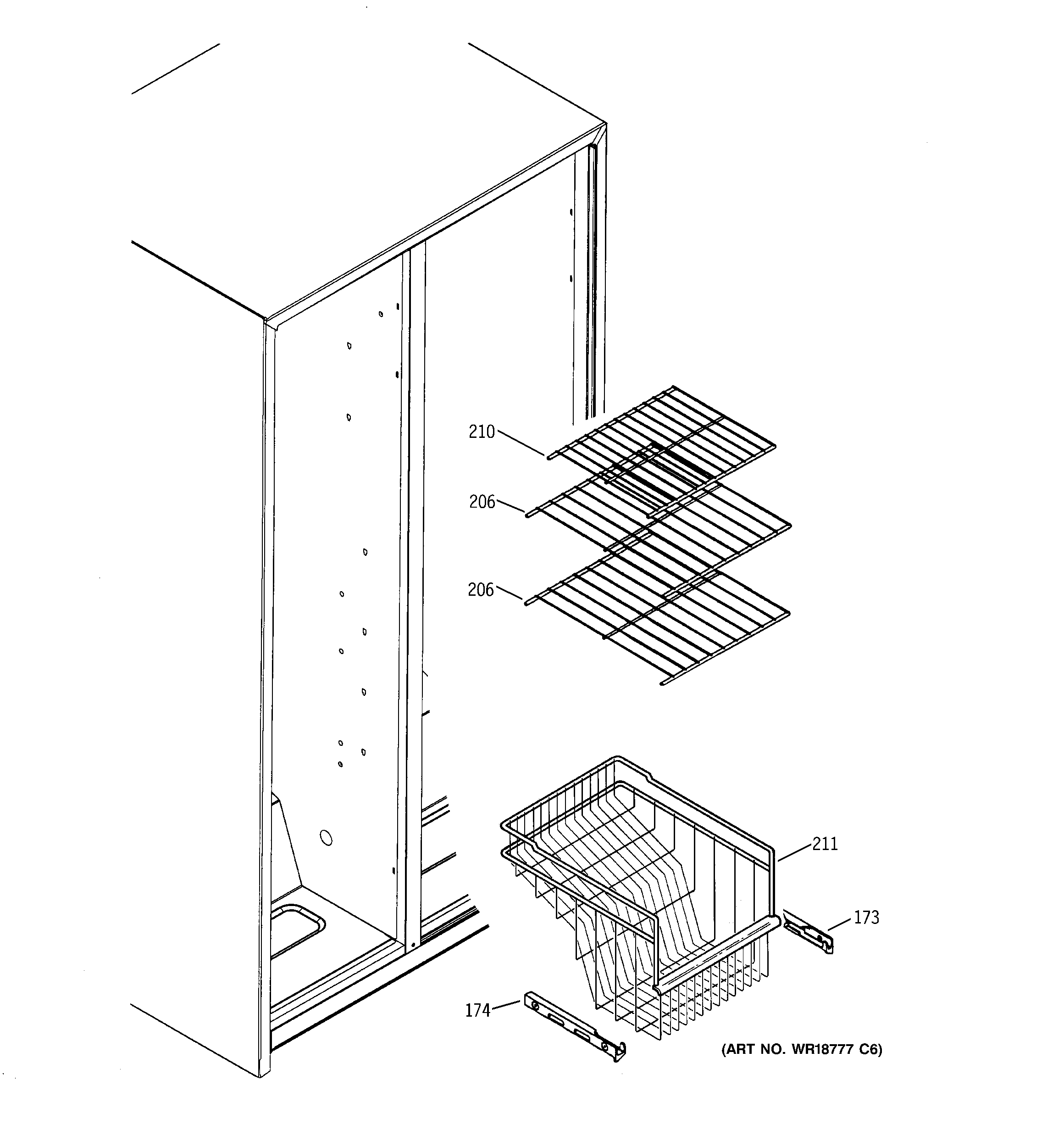 GE GSG25IEMCFWW freezer shelves diagram