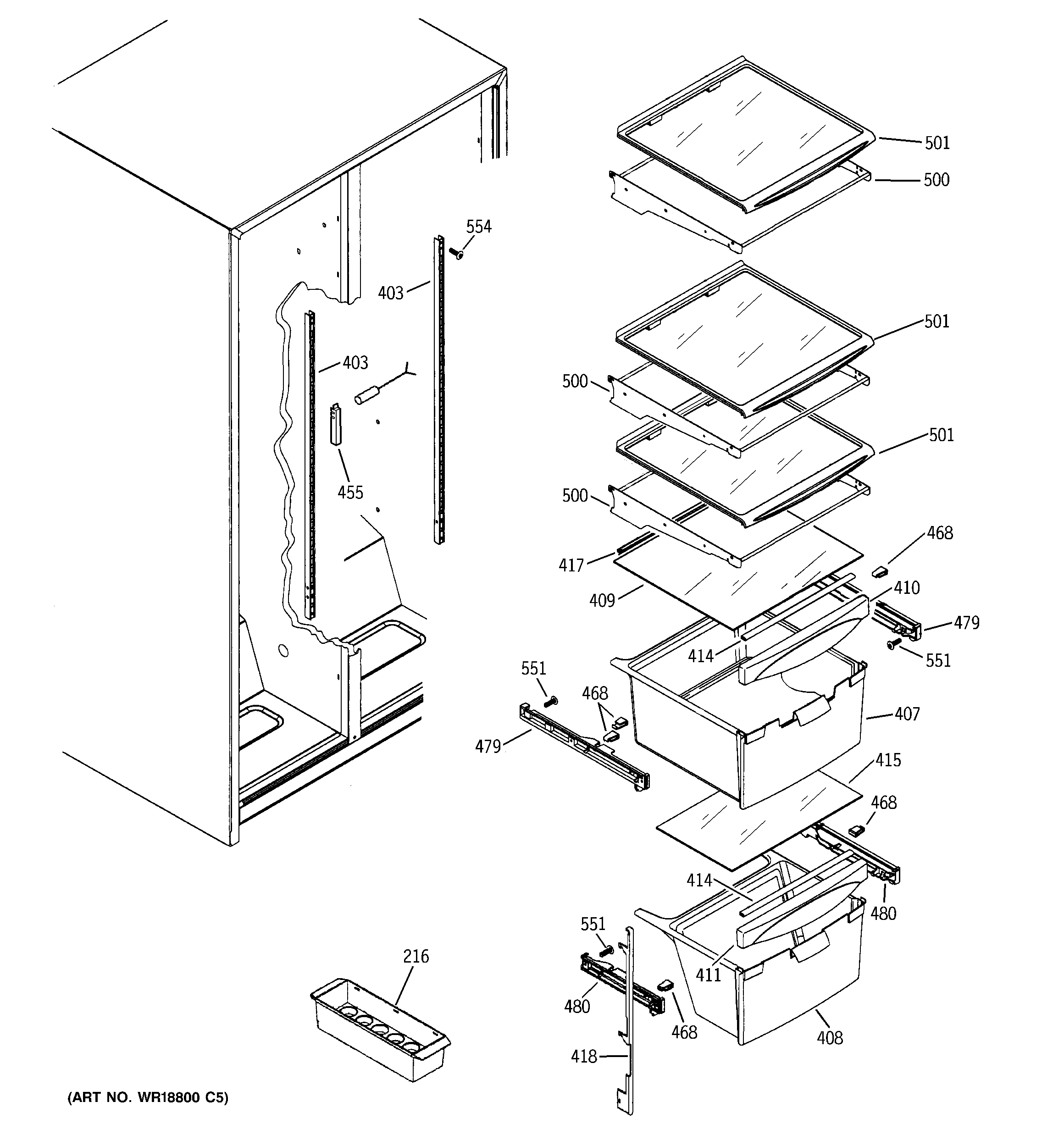 GE GSG25IEMDFWW fresh food shelves diagram