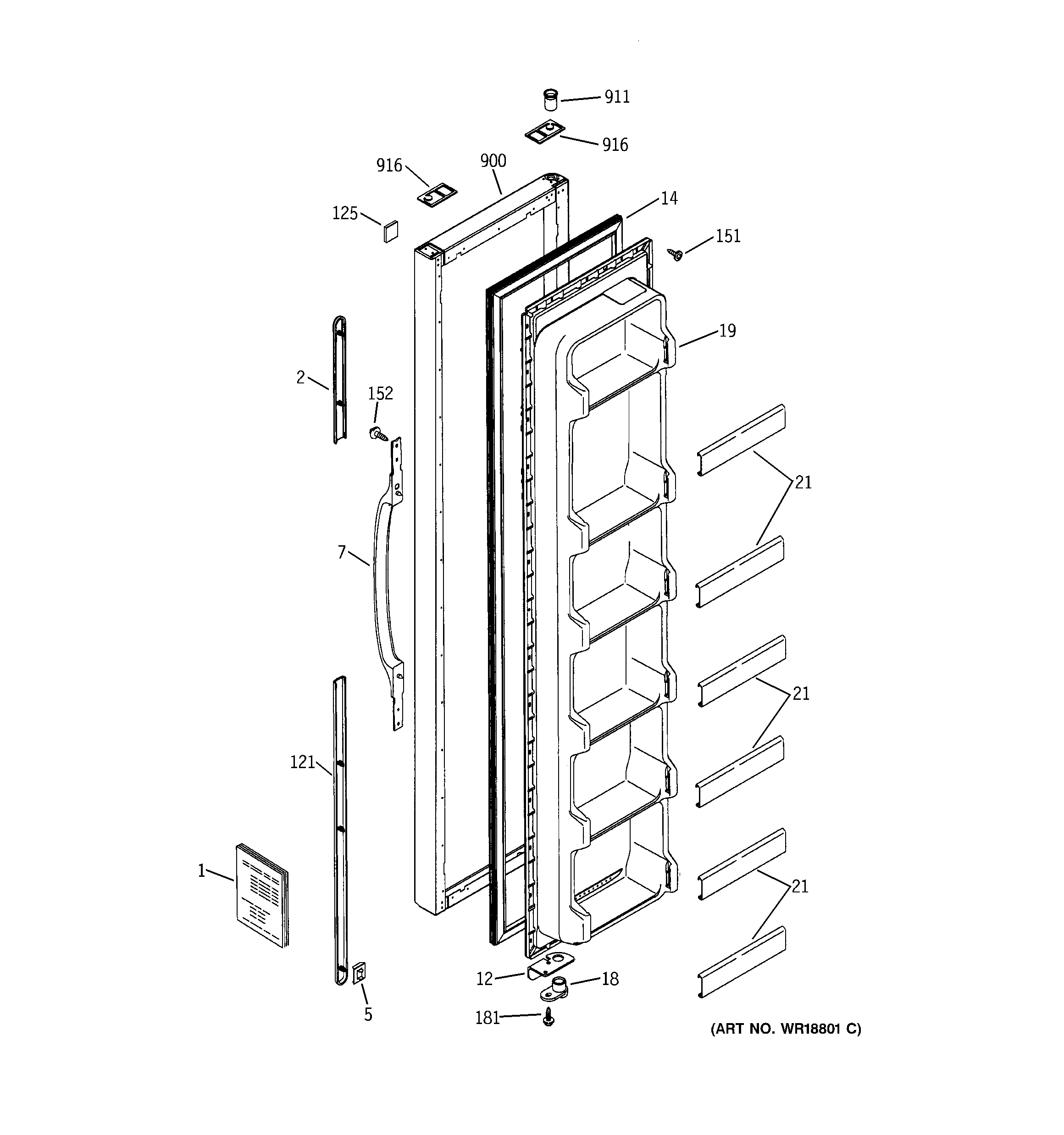 GE GST20IBMAWW freezer door diagram