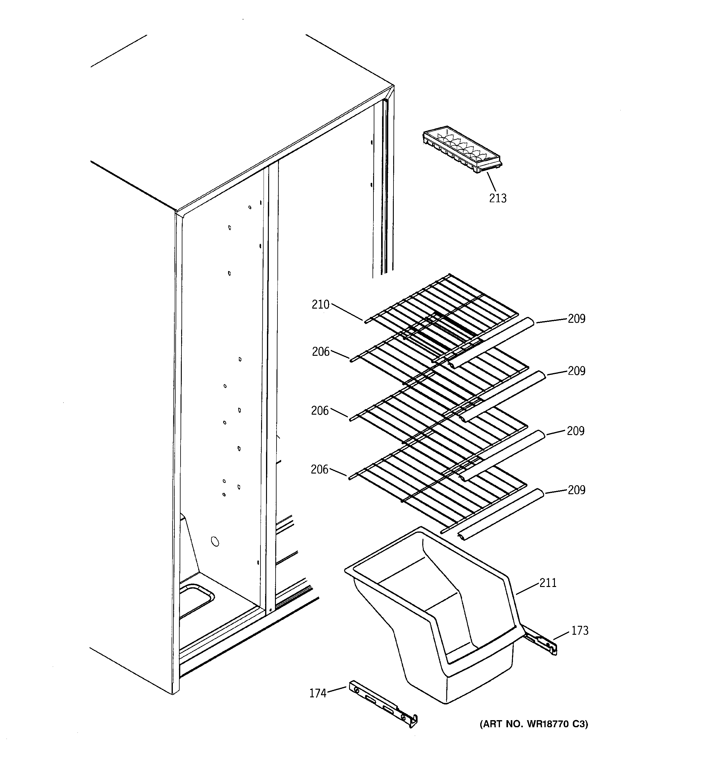 GE GST20IBMAWW freezer shelves diagram