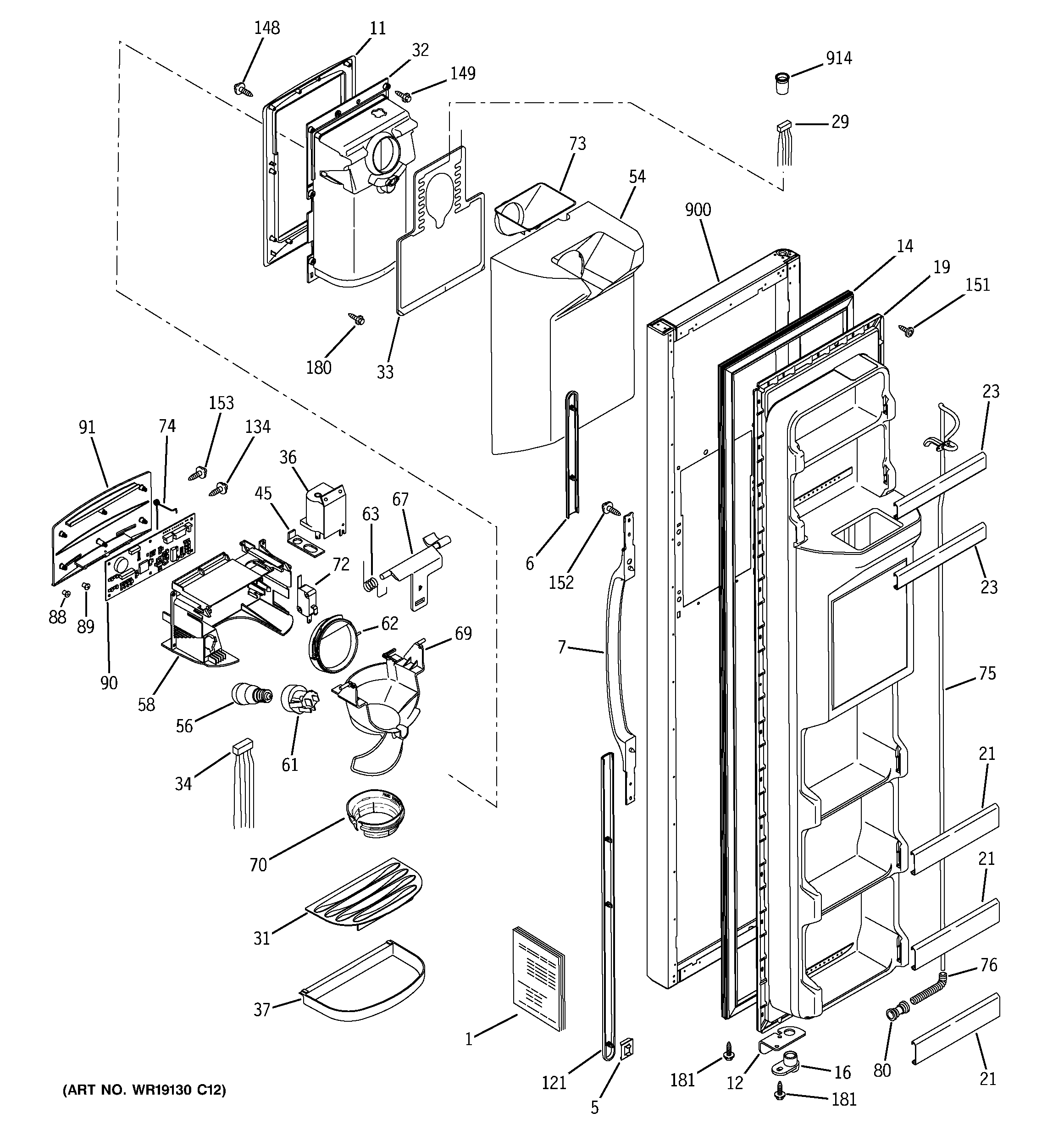 GE GST20IEMCCC freezer door diagram