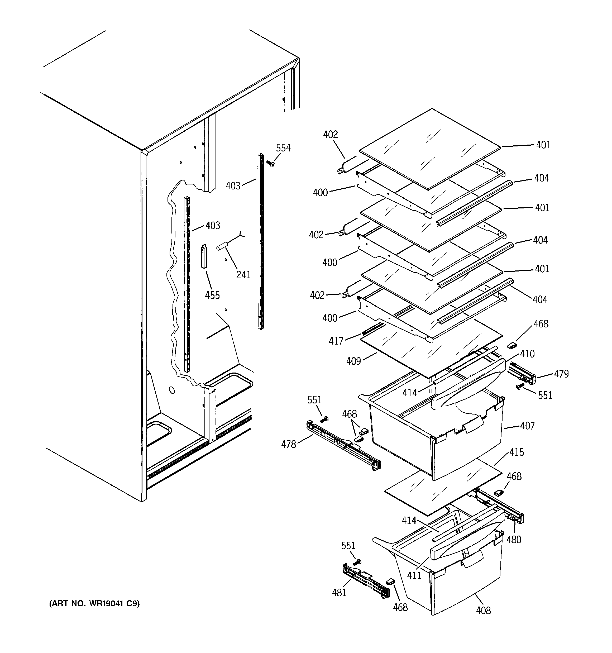 GE GST20IEMCCC fresh food shelves diagram