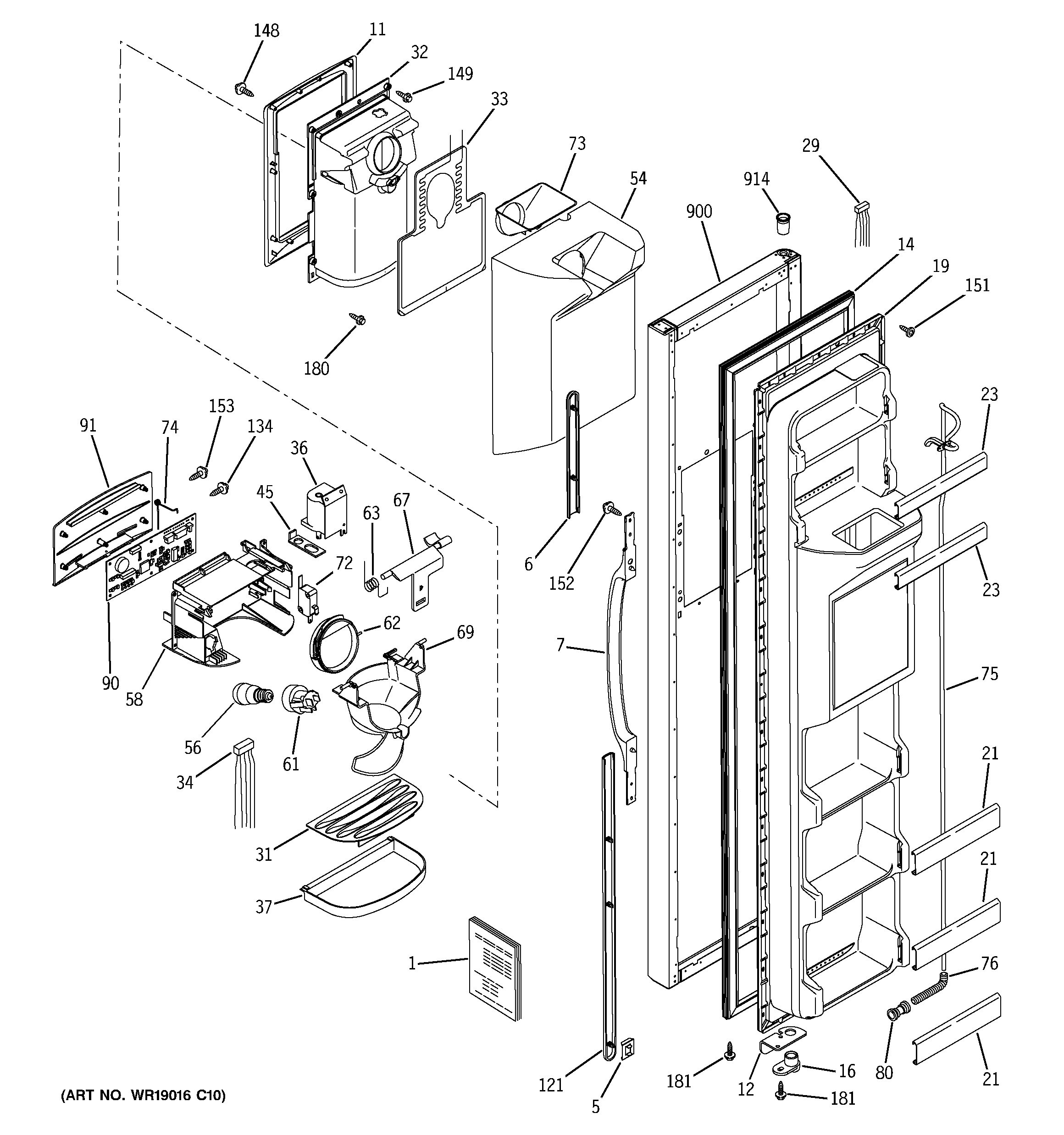 GE GST25KGMCWW freezer door diagram