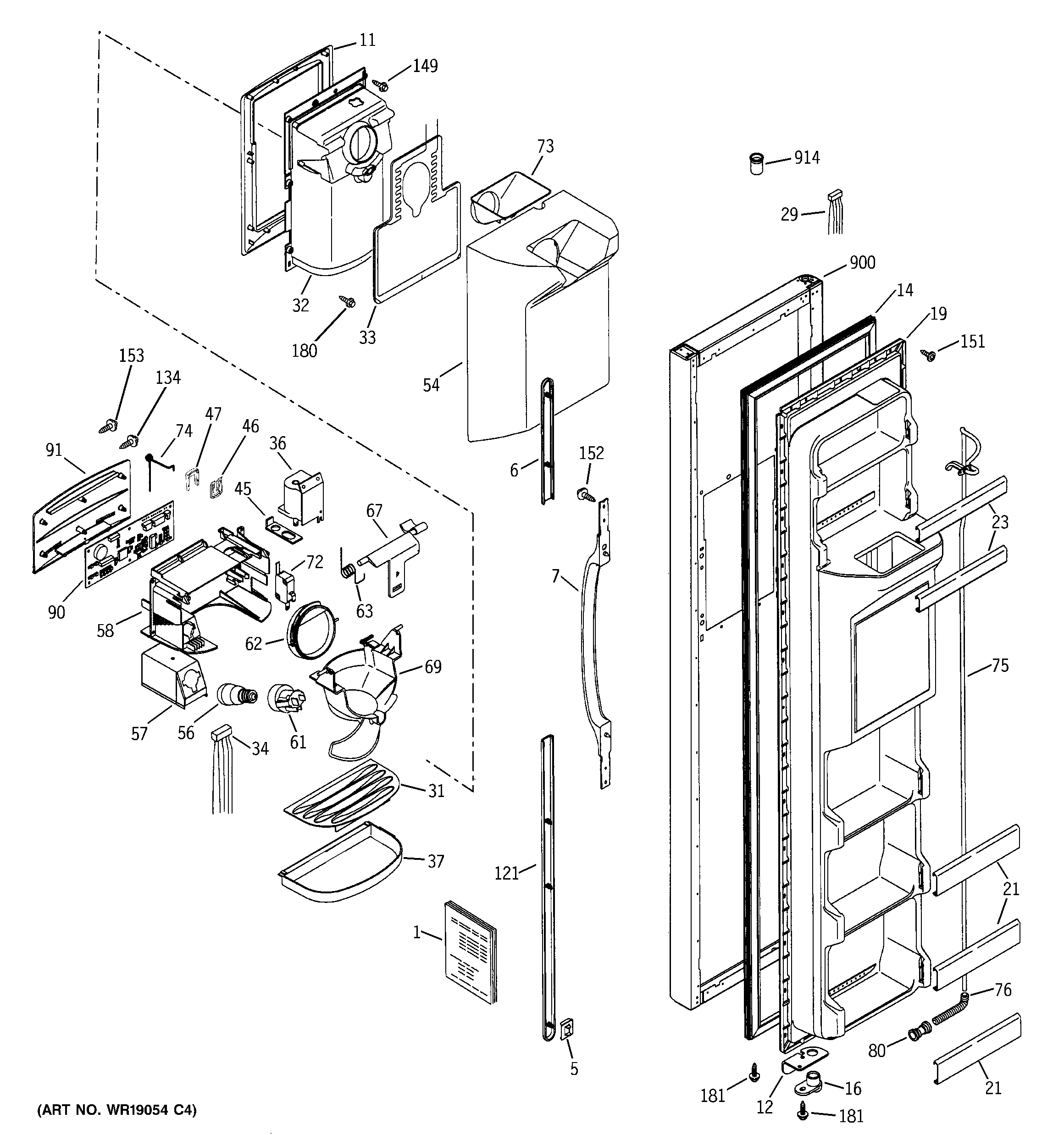 GE PSA25MIMCFWW freezer door diagram