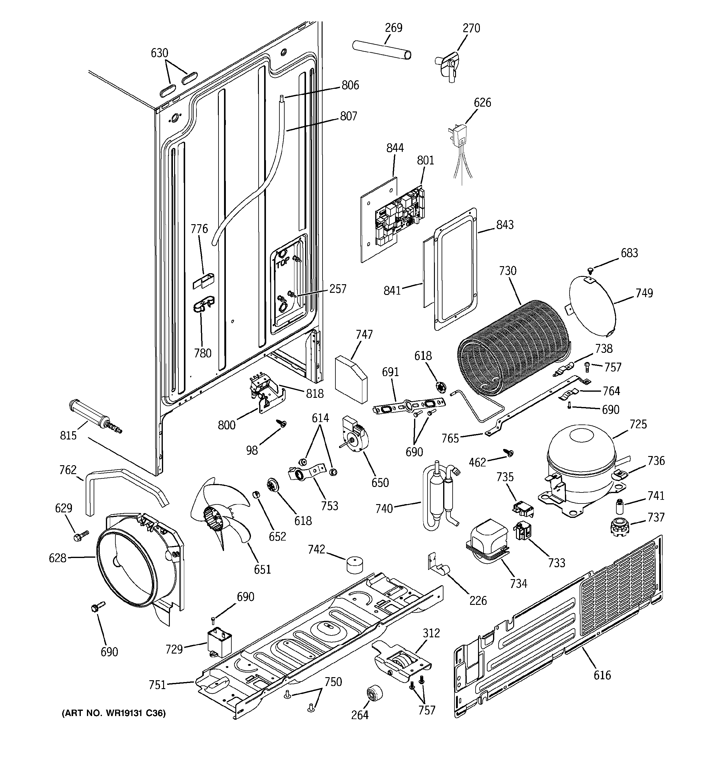GE PSA25MIMDFWW sealed system & mother board diagram