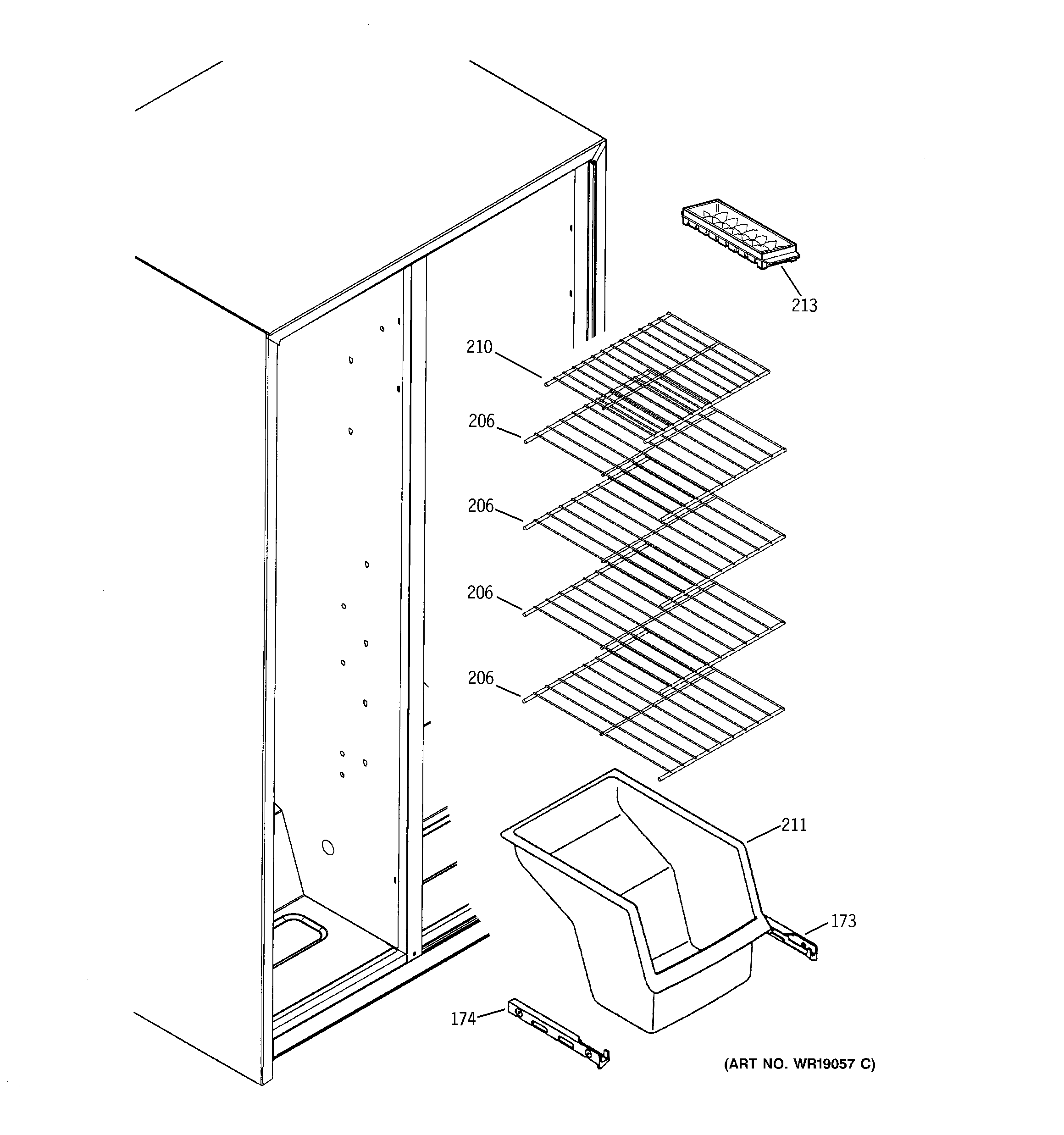 GE GST22IBMCWW freezer shelves diagram