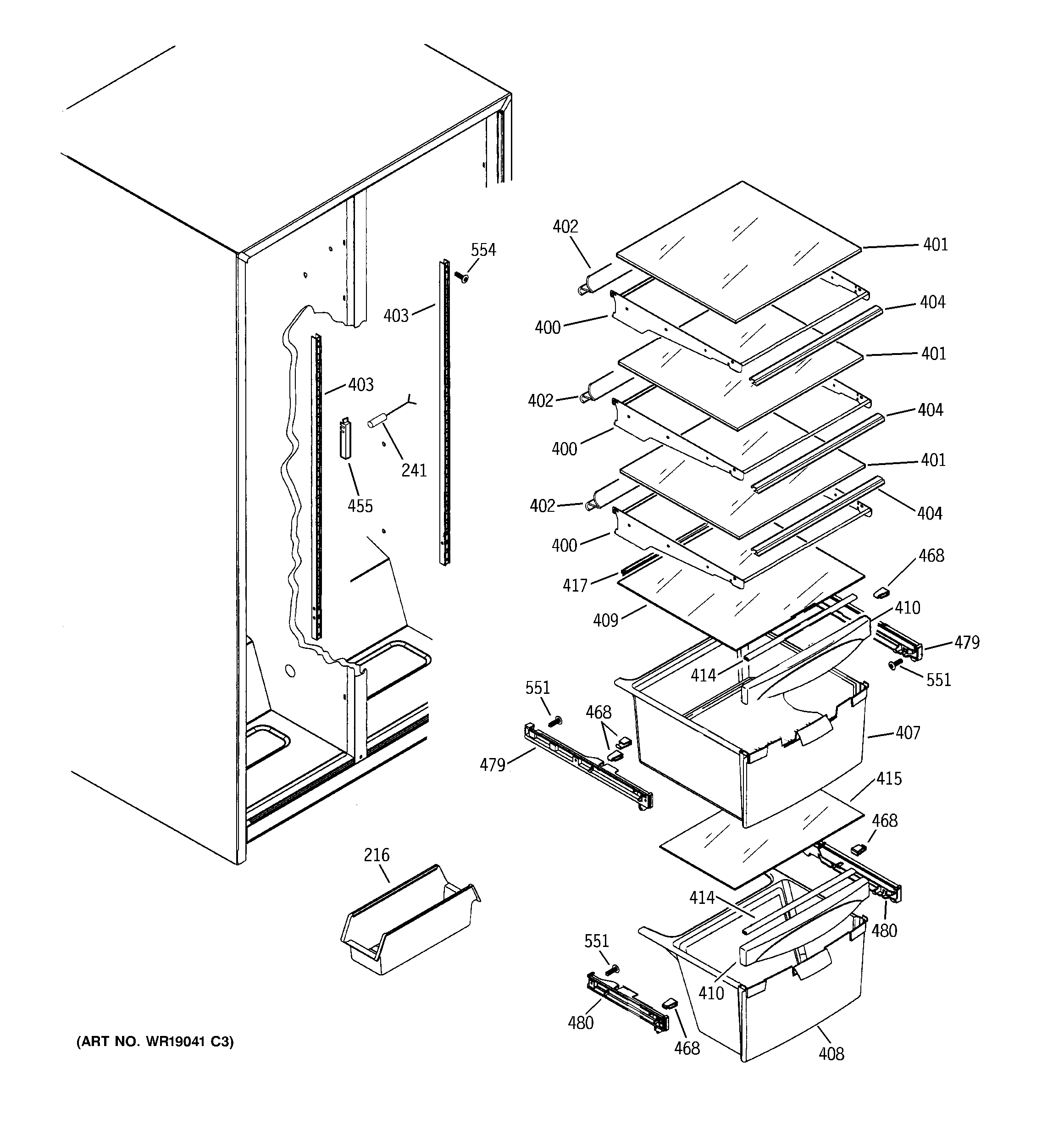 GE GST22IBMDWW fresh food shelves diagram