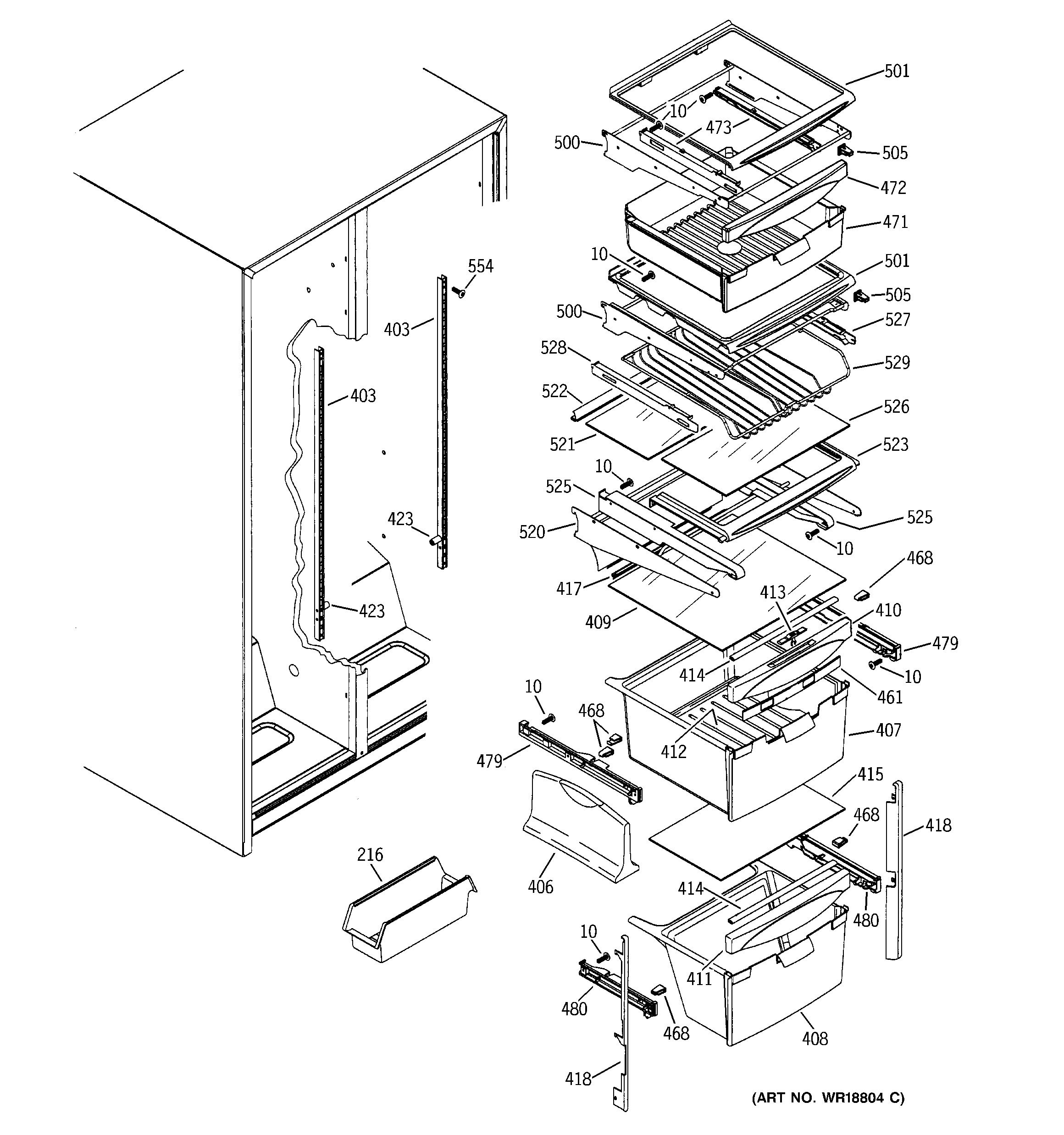GE ESS22XGMACC fresh food shelves diagram