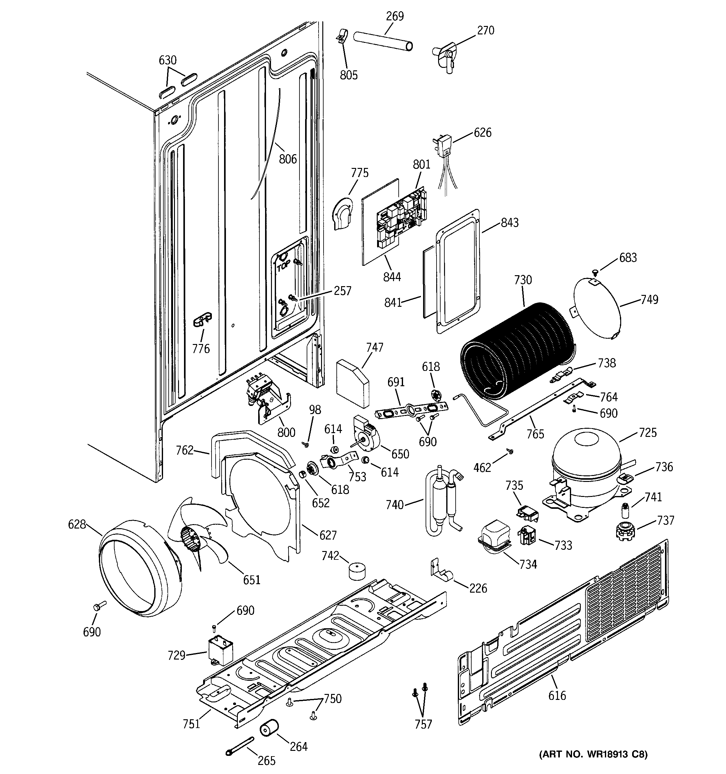 GE ESS22XGMCBB sealed system & mother board diagram