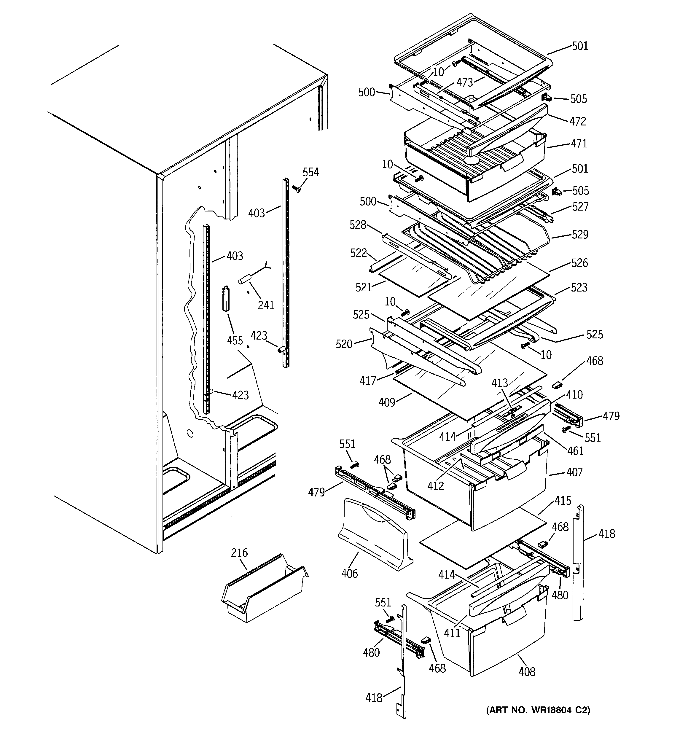 GE ESS22XGMCBB fresh food shelves diagram