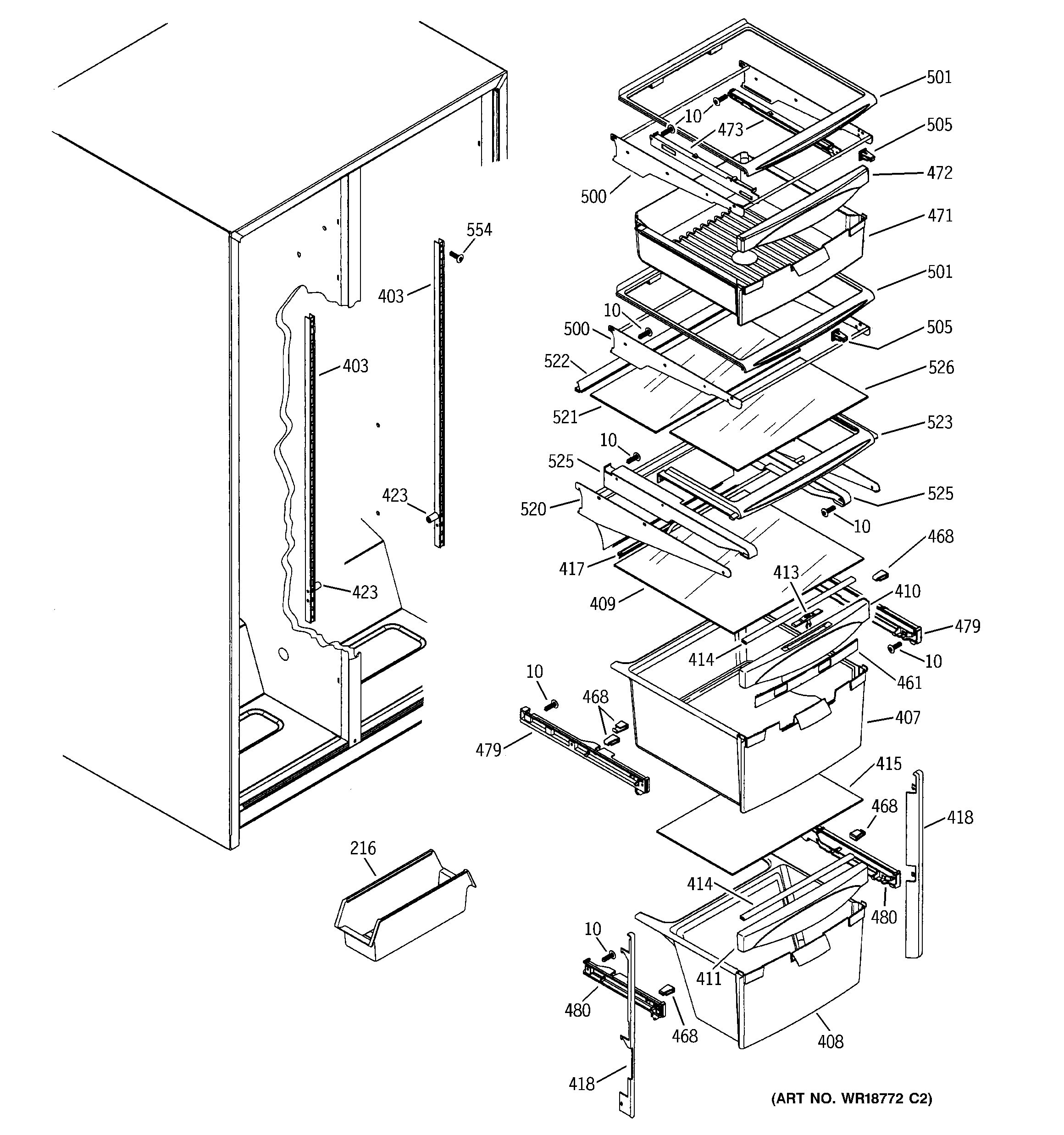 GE GSH22KGMBWW fresh food shelves diagram